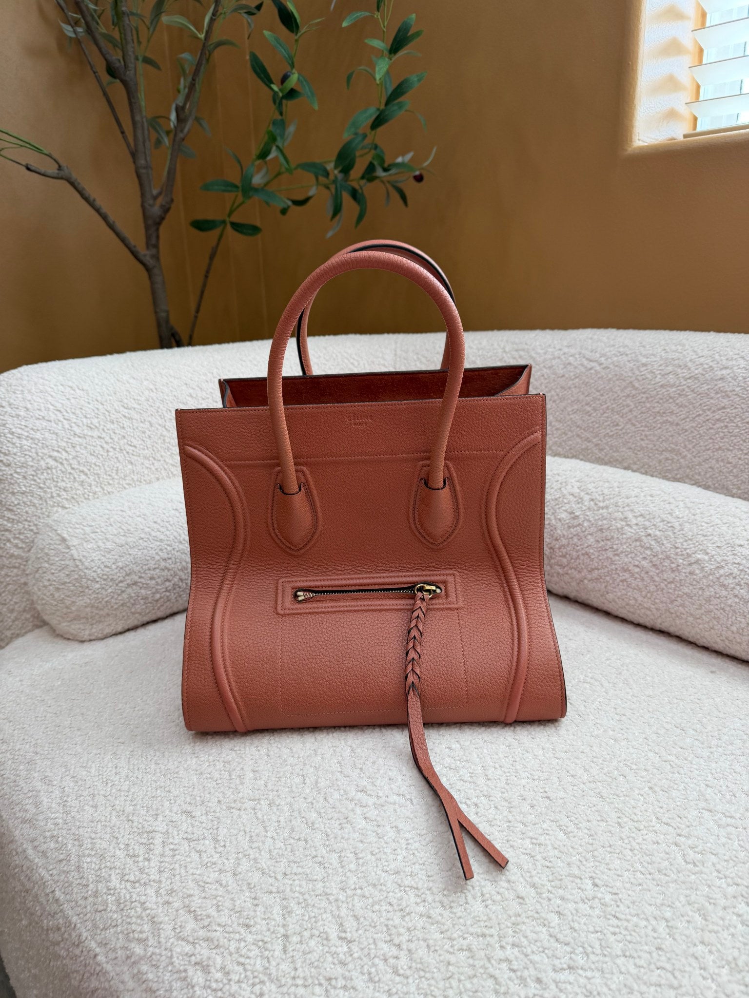 Celine Terracotta Pink Leather Medium Phantom Luggage Tote