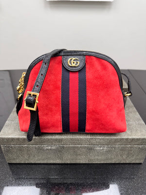 Gucci Red Suede Ophidia Dome Crossbody Bag
