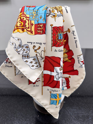 Hermes Cream And Red Silk Pavois Scarf