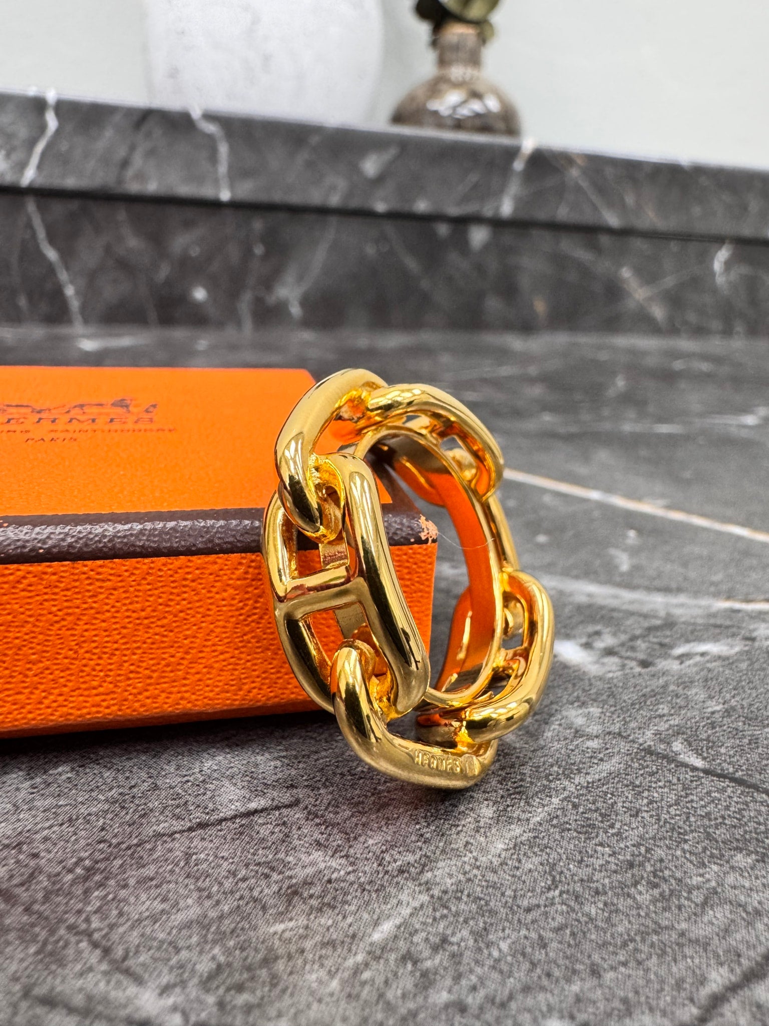 LIKE NEW - Hermès Gold Plated Chaine D'Ancre Scarf Ring