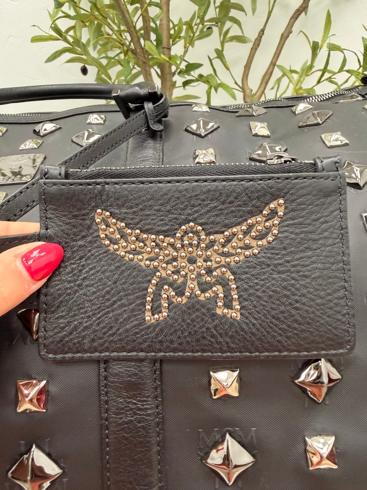MCM Black Leather Studded Travel Duffle Bag 