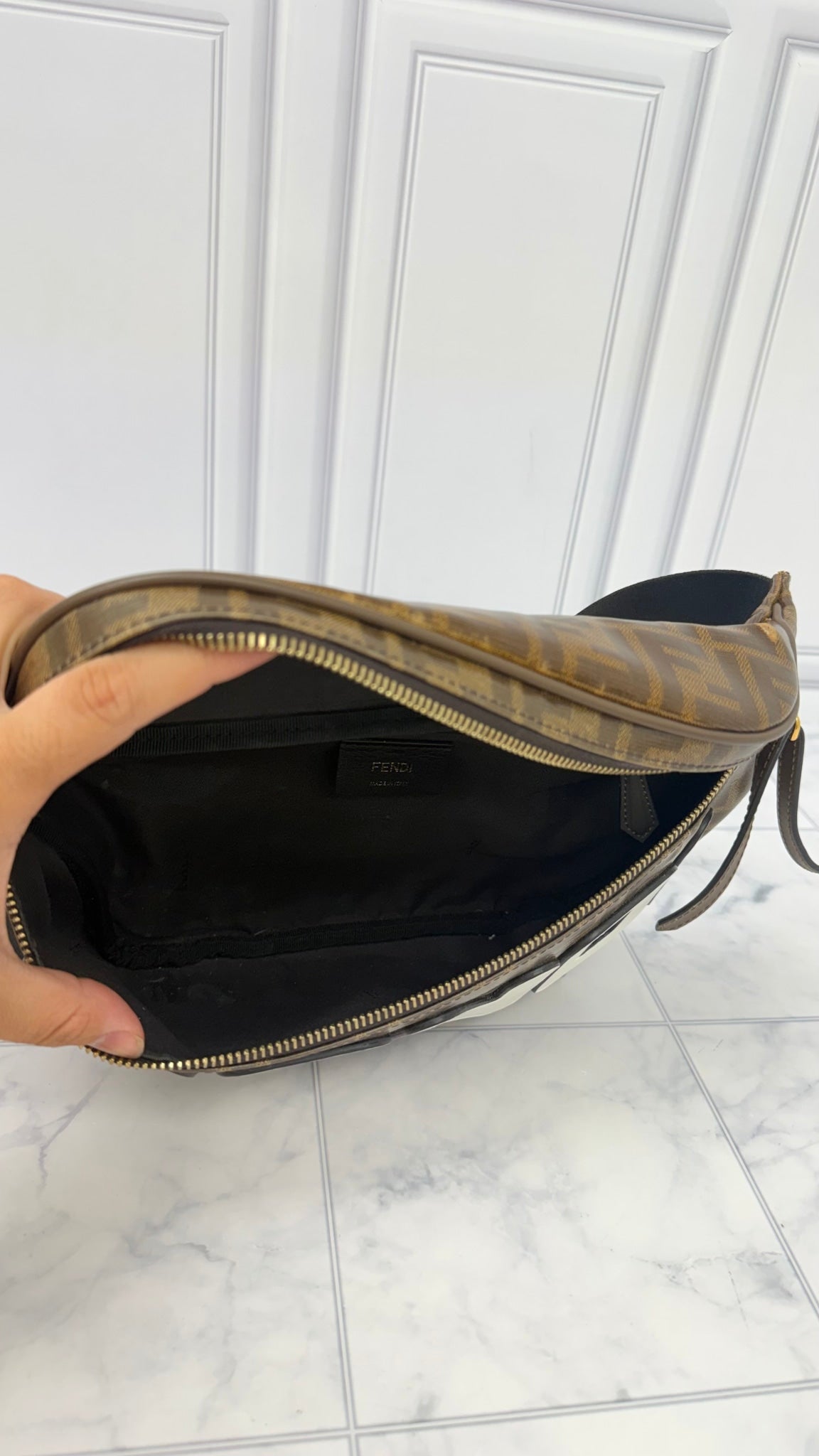 LIKE NEW - Fendi Brown Coated Canvas Belt Bag 