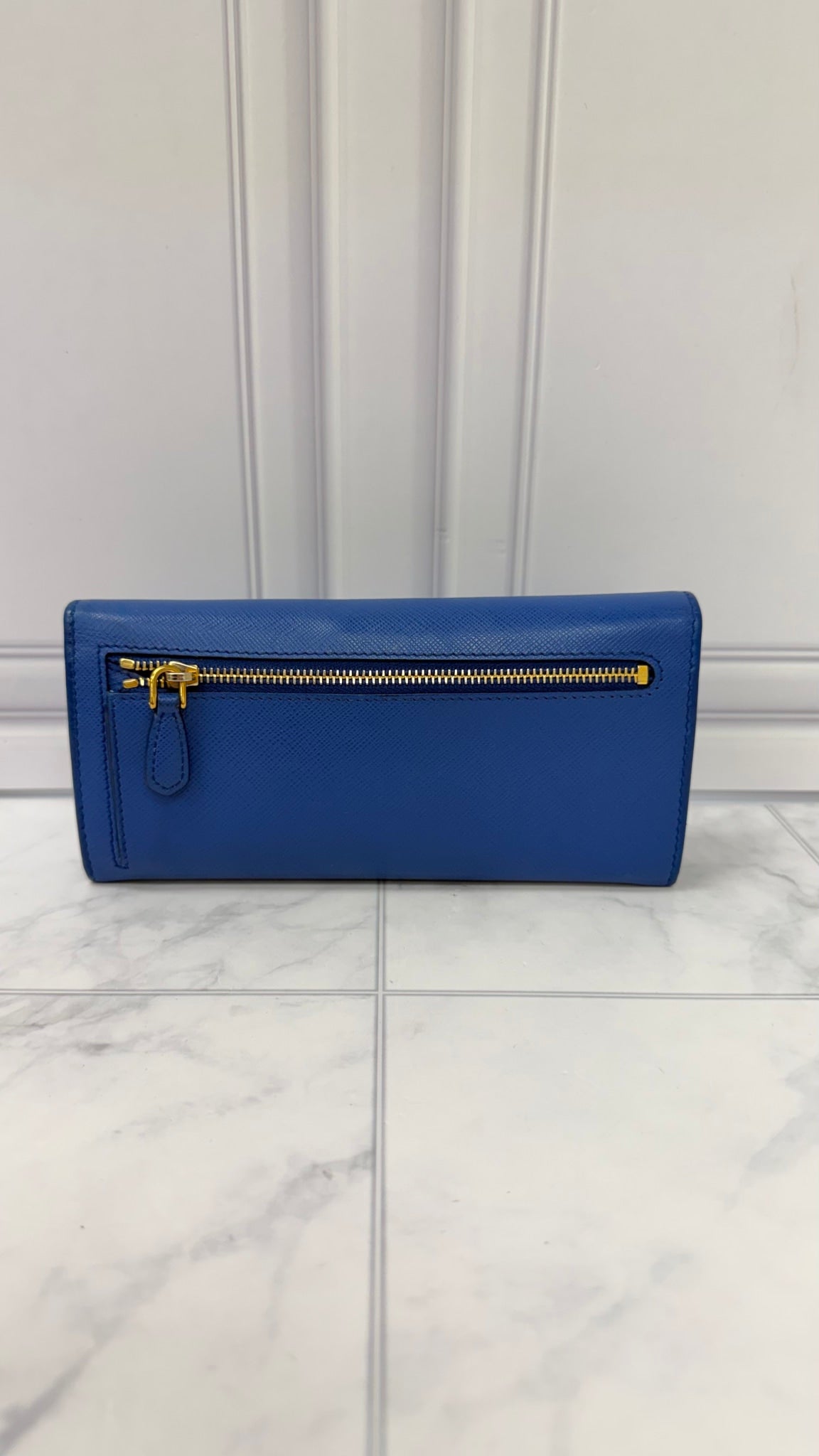 Prada Blue Saffiano Leather Flap Long Wallet 