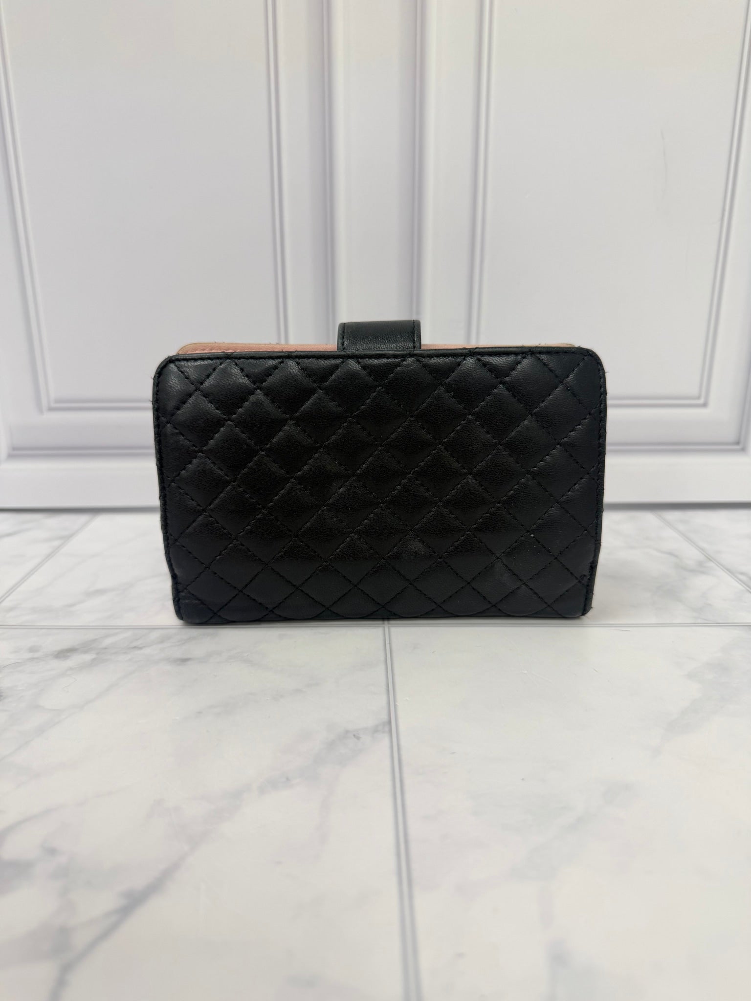 Chanel Black And Pink Lambskin Quilted French Wallet