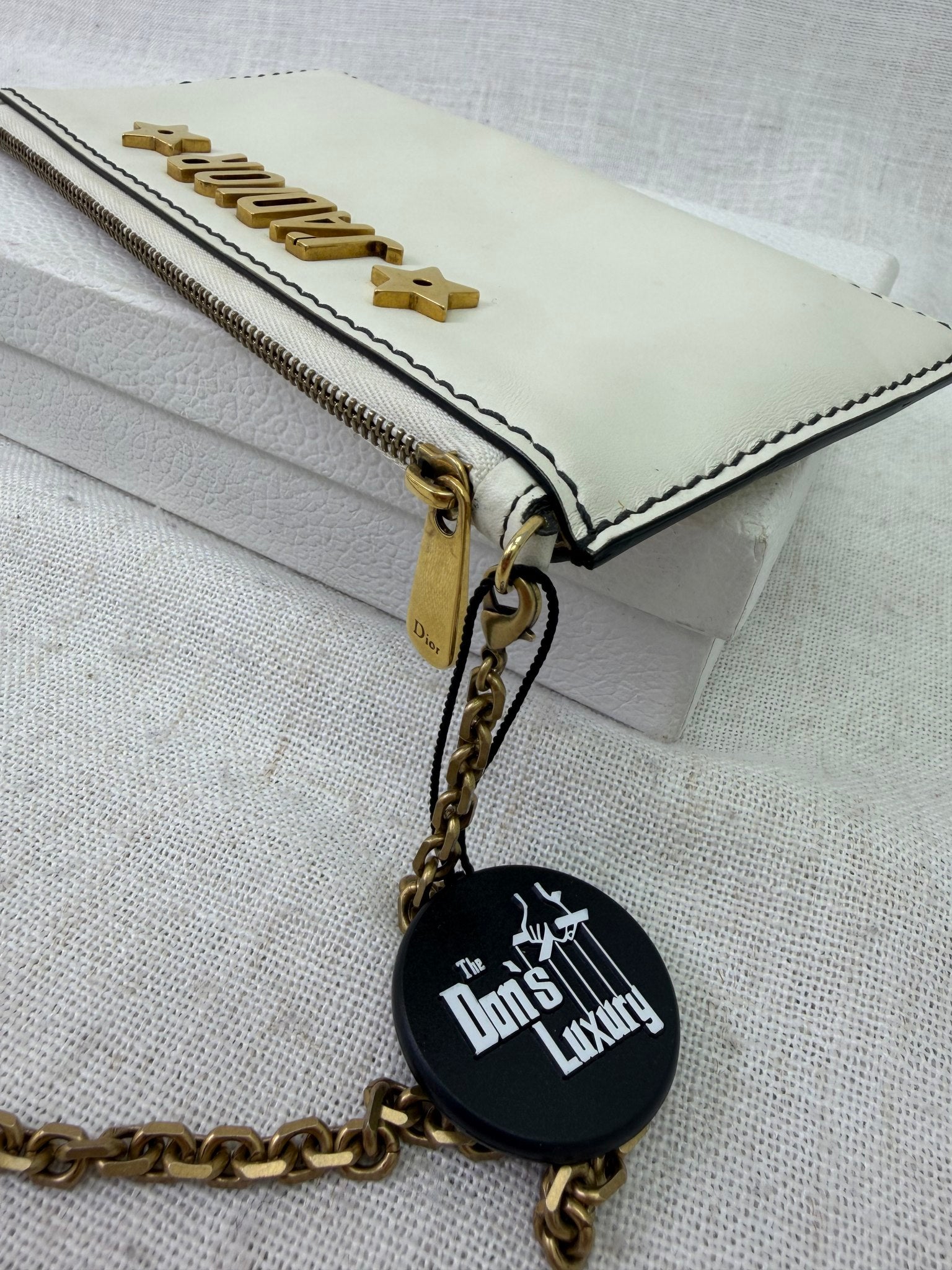 Christian Dior  White Leather Jadior Clutch on a Chain 