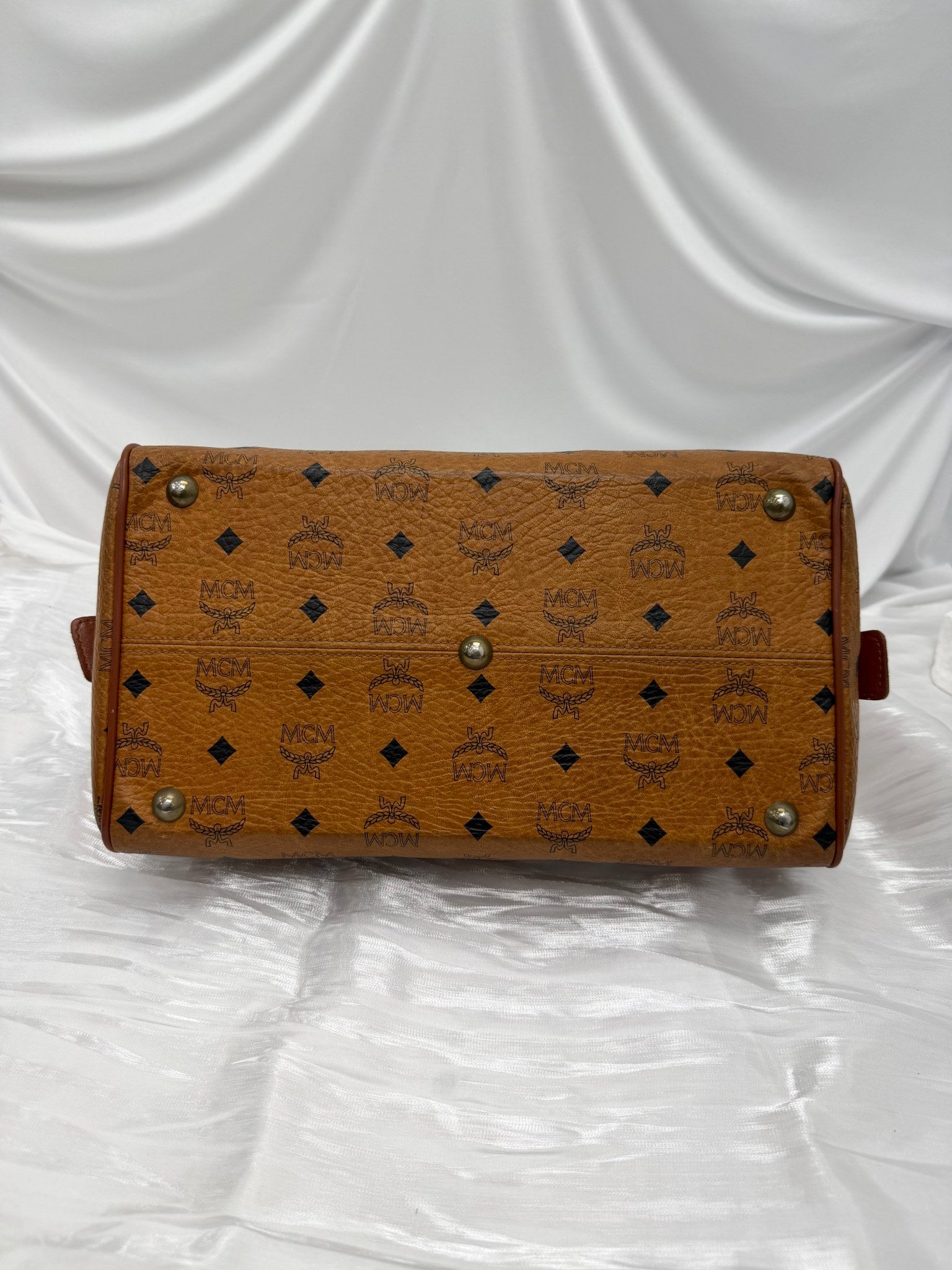 MCM Cognac Visetos Coated Canvas Boston Bag