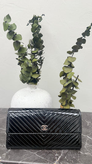 Chanel Black Patent Leather Flap Wallet