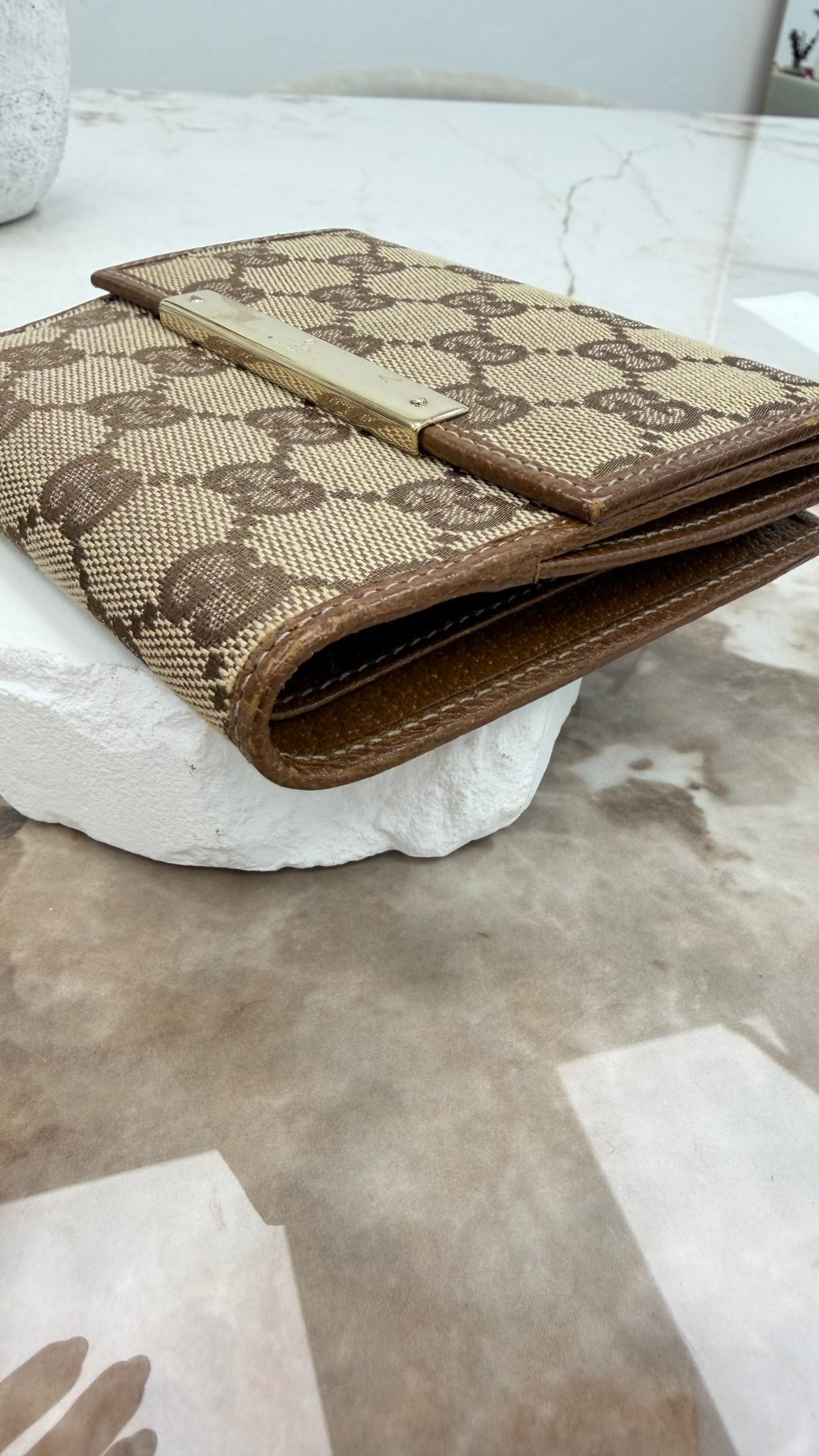 Gucci Brown GG Canvas Compact Snap Wallet