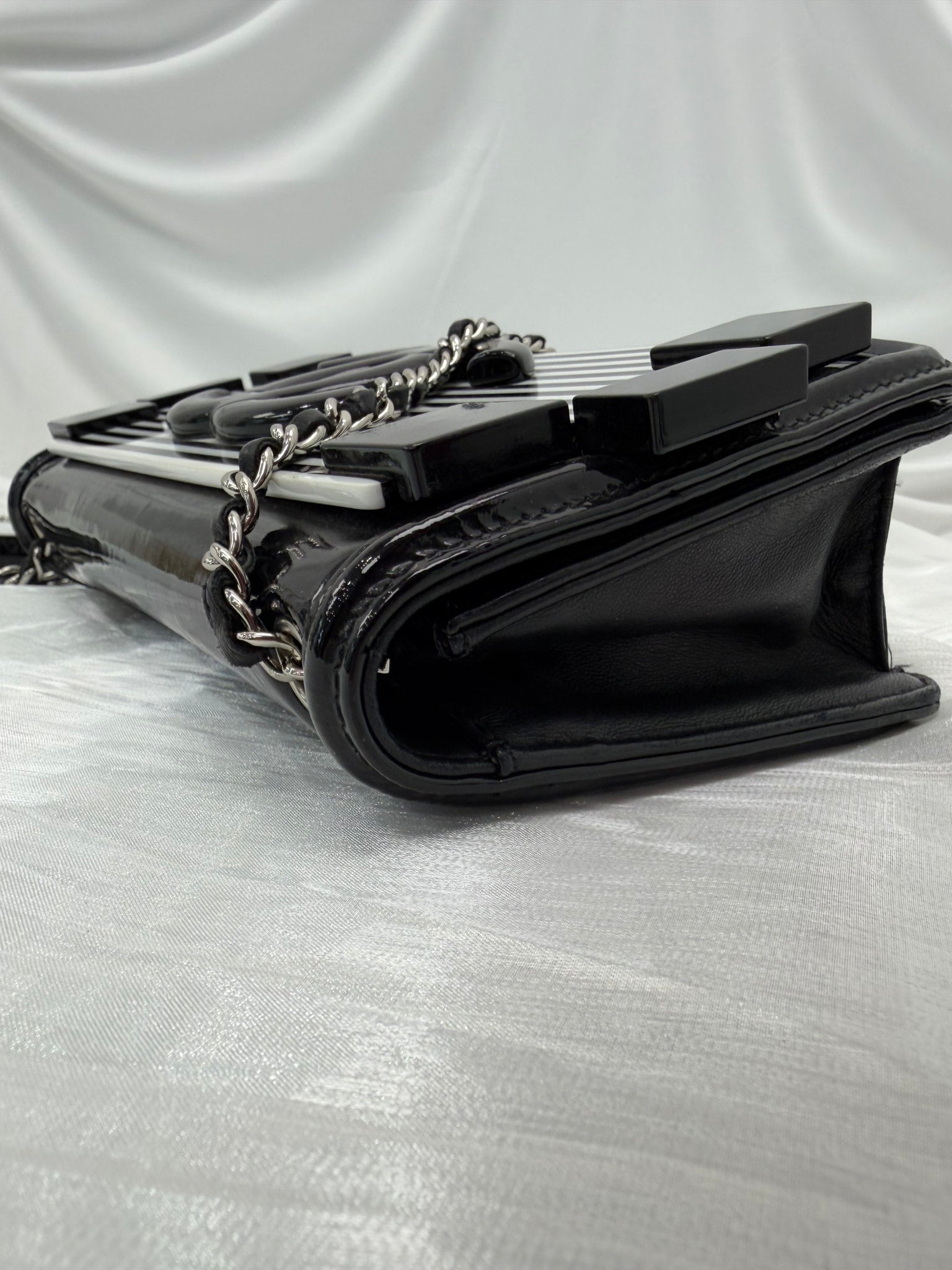 Chanel Black & White Plexiglass & Patent Leather Brick Boy Bag