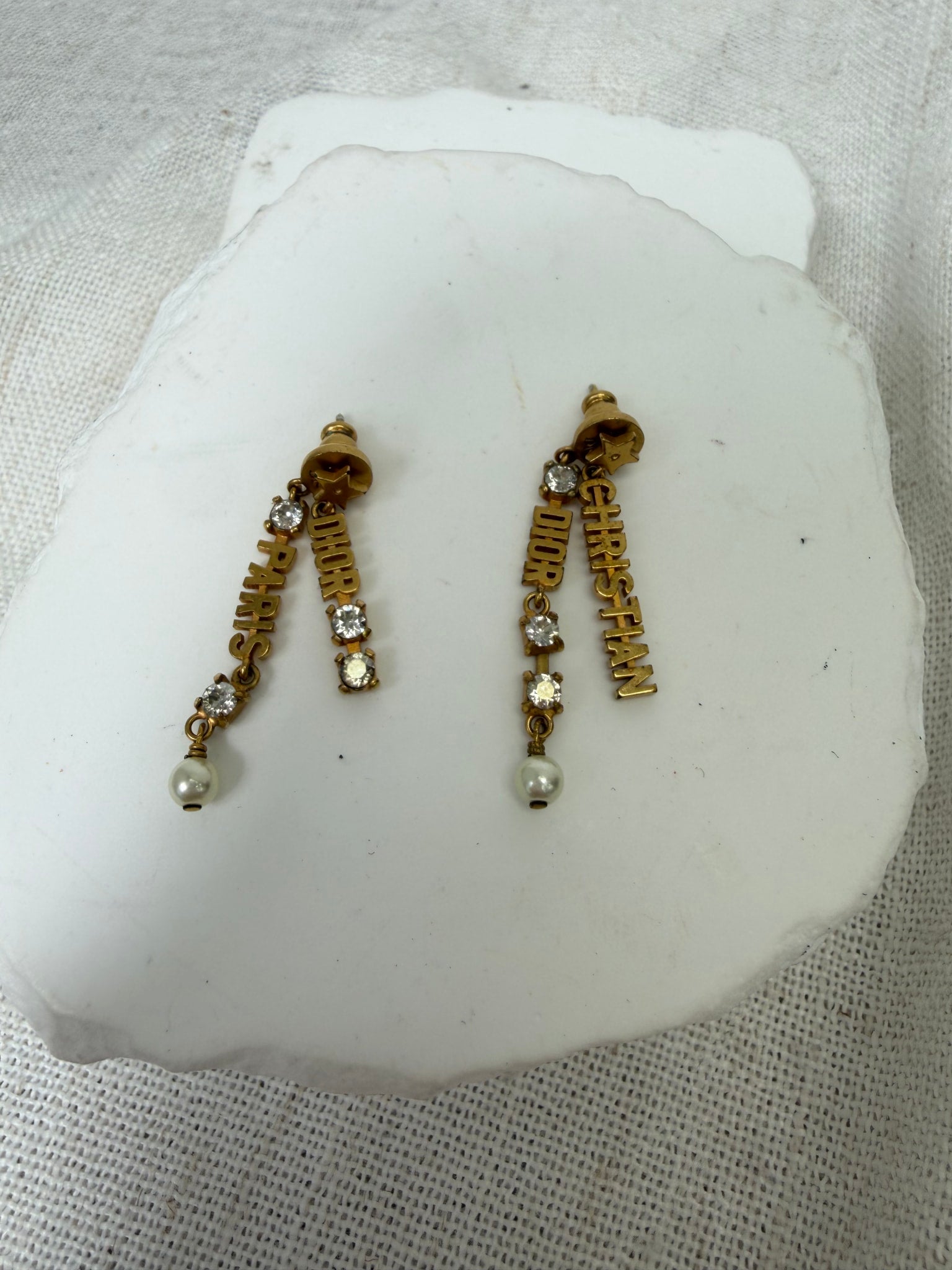 Christian Dior Faux Pearl And Crystal Drop Earrings 