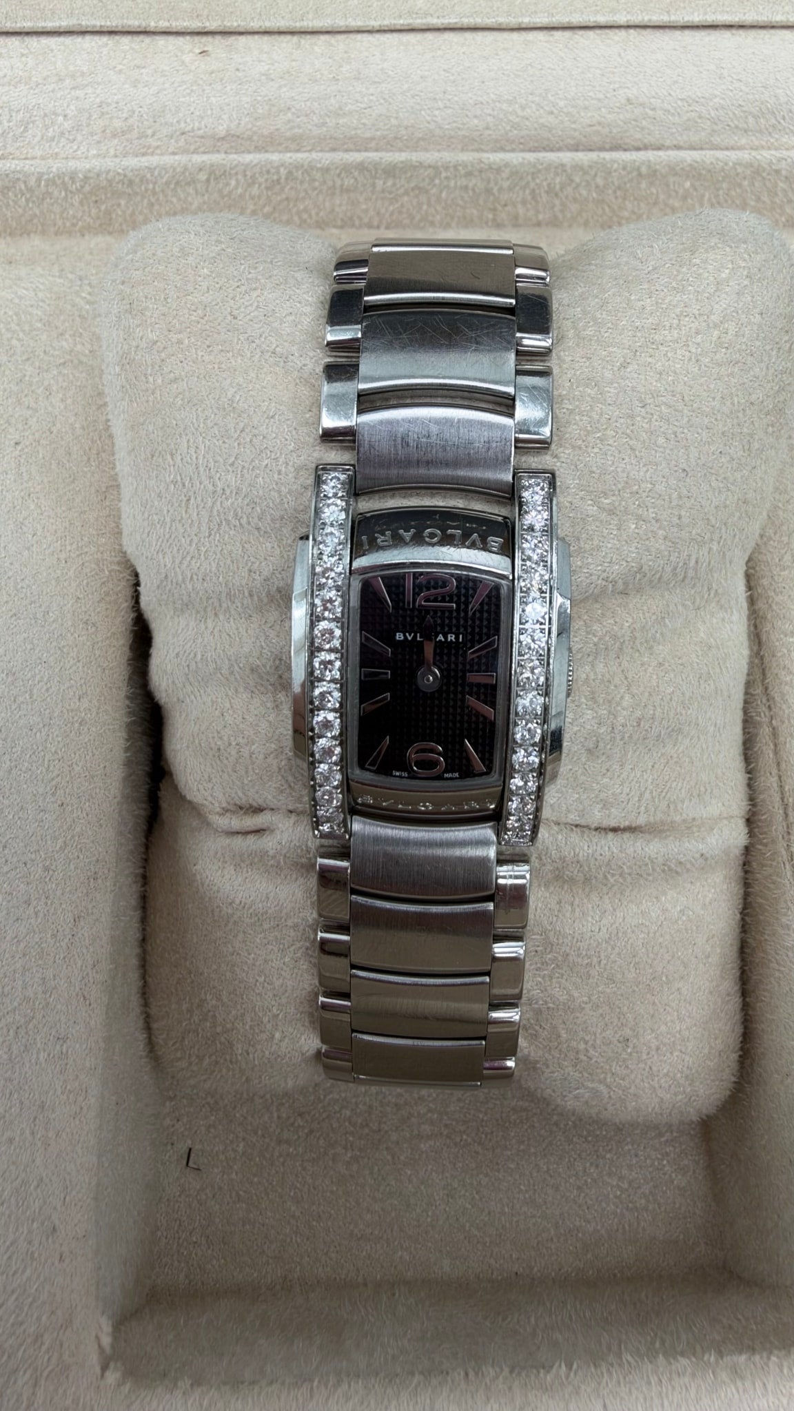 Bvlgari Stainless Steel Assioma Diamond Bezel Watch 15mm Face