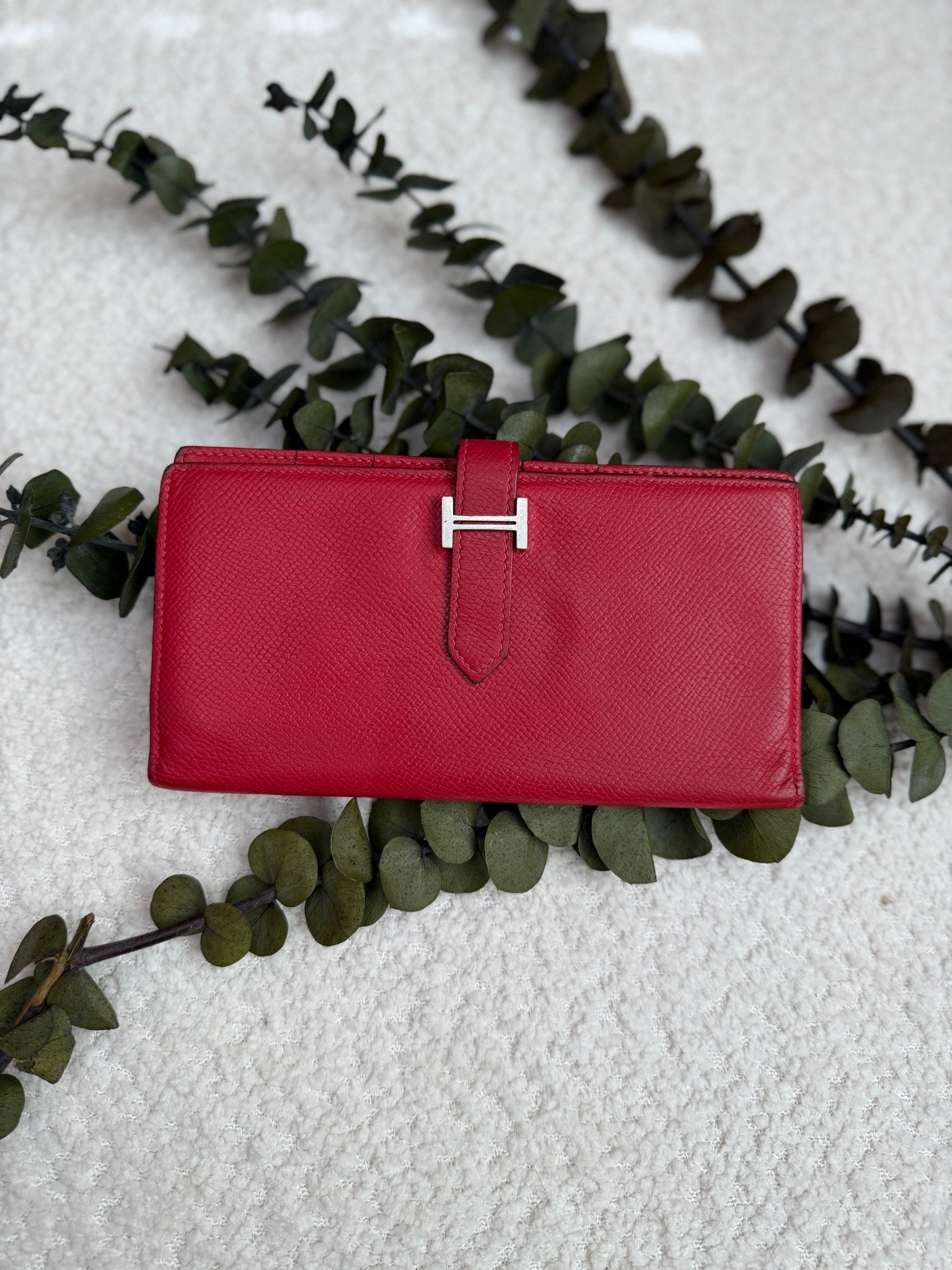 Hermes Red Leather Bearn Wallet