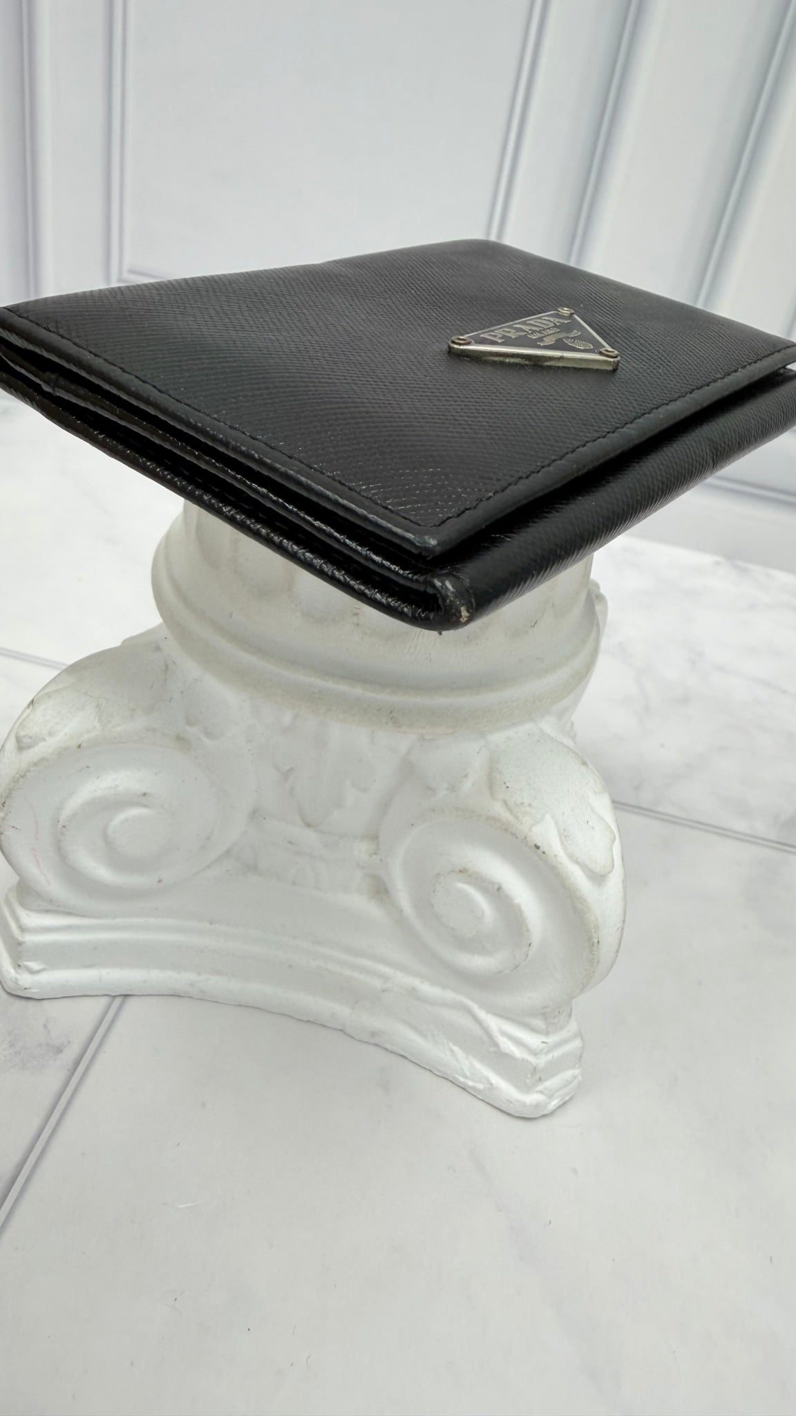 Prada Black Saffiano Logo Plate Card Case