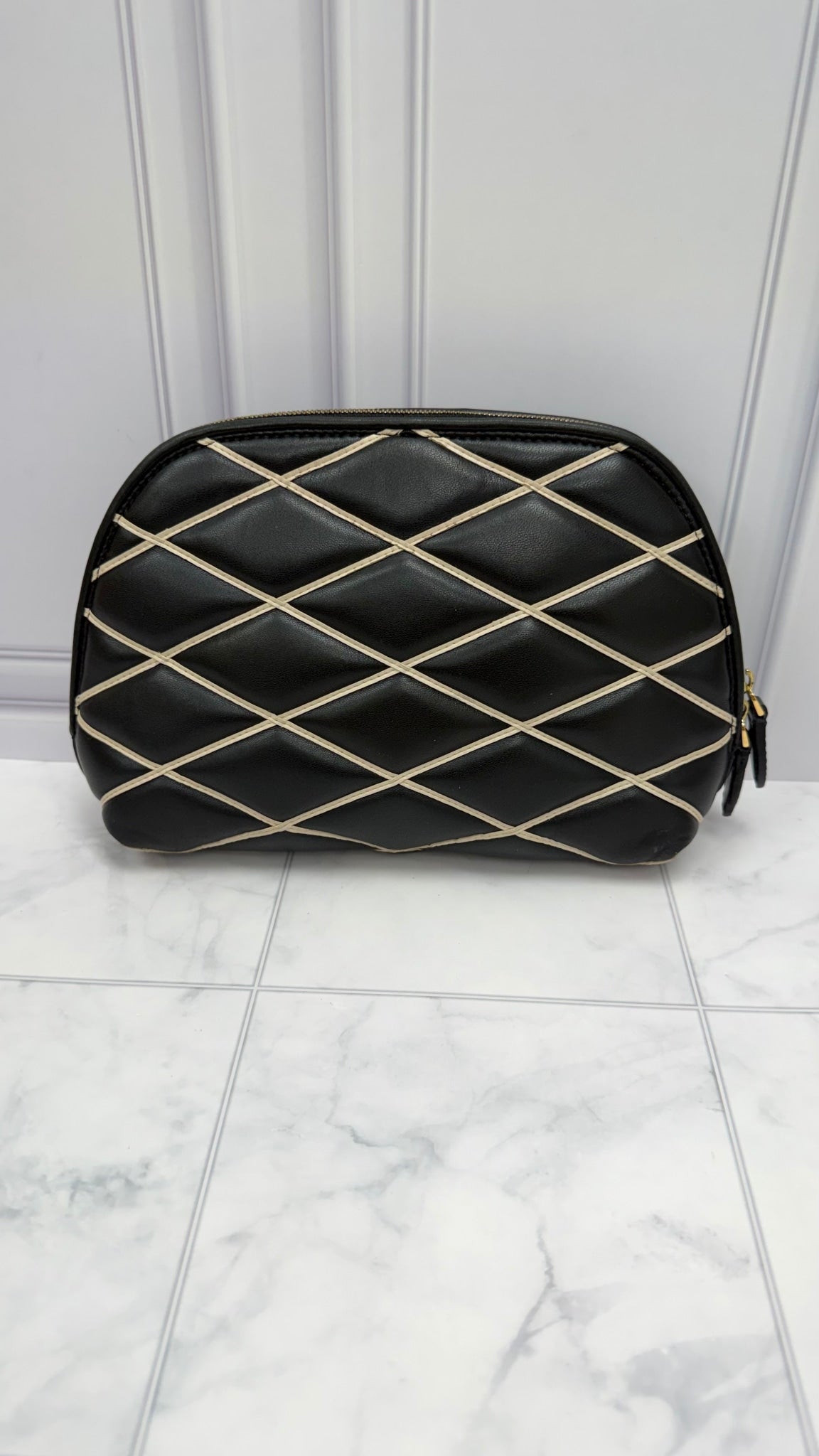 Louis Vuitton Black & White Leather Malletage Cosmetic Pouch
