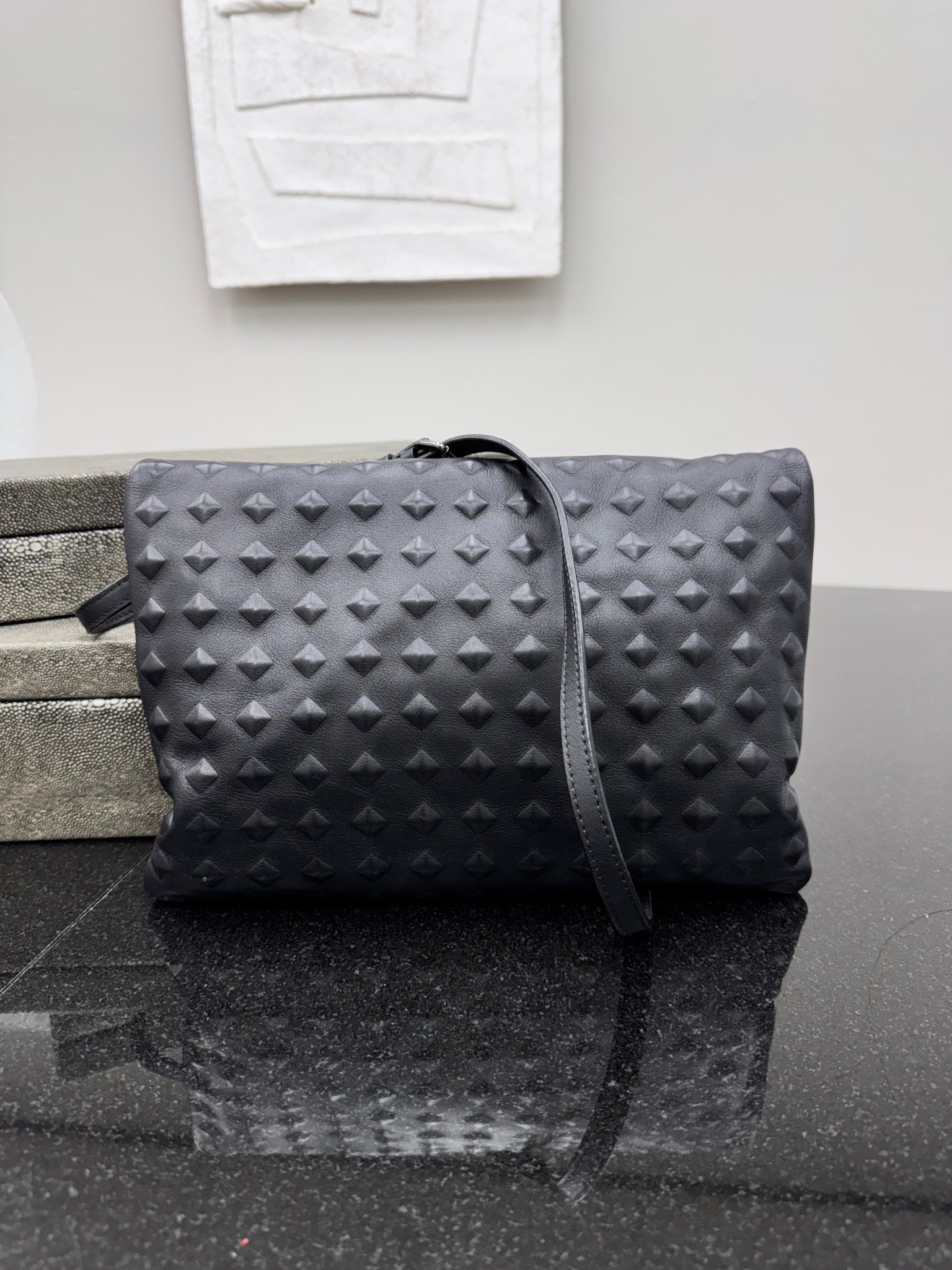 MCM Black Leather Studded Crossbody Bag