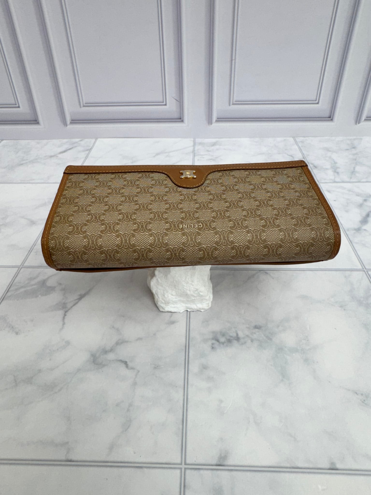 Celine Light Brown Macadam Coated Canvas Long Wallet