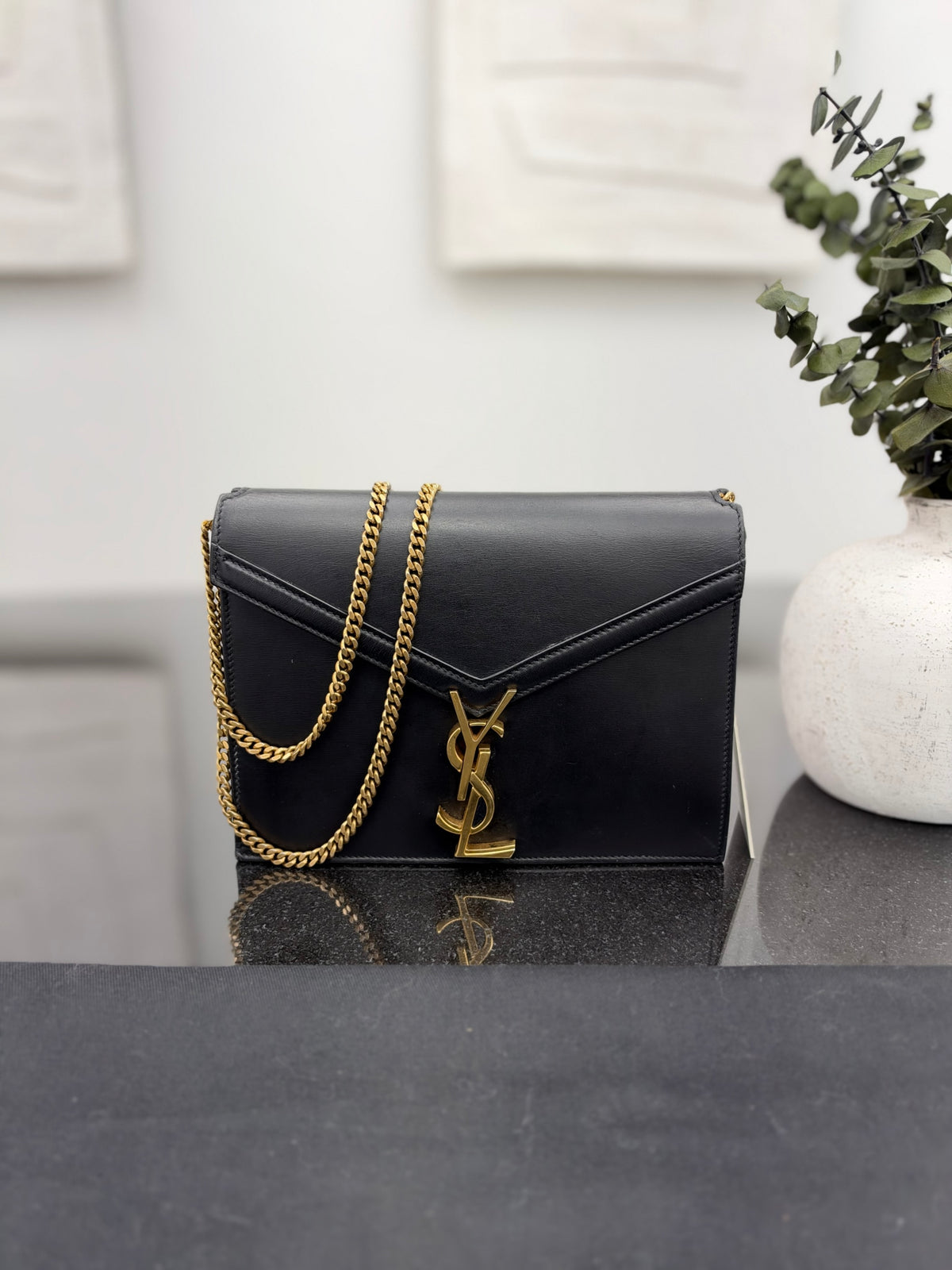 Saint Laurent YSL Black Leather Cassandra Chain Shoulder Bag