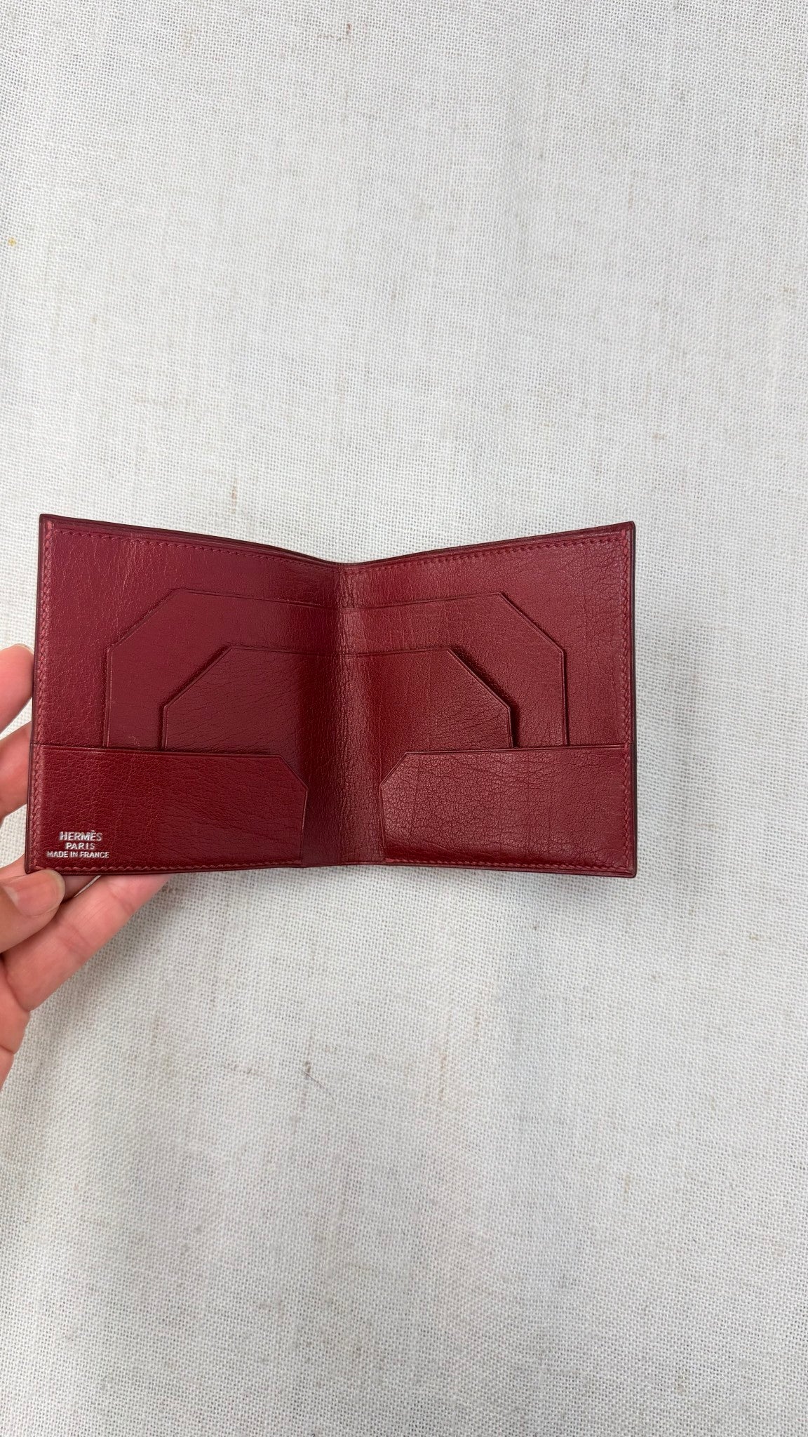 Hermes Burgundy Leather Bifold Wallet