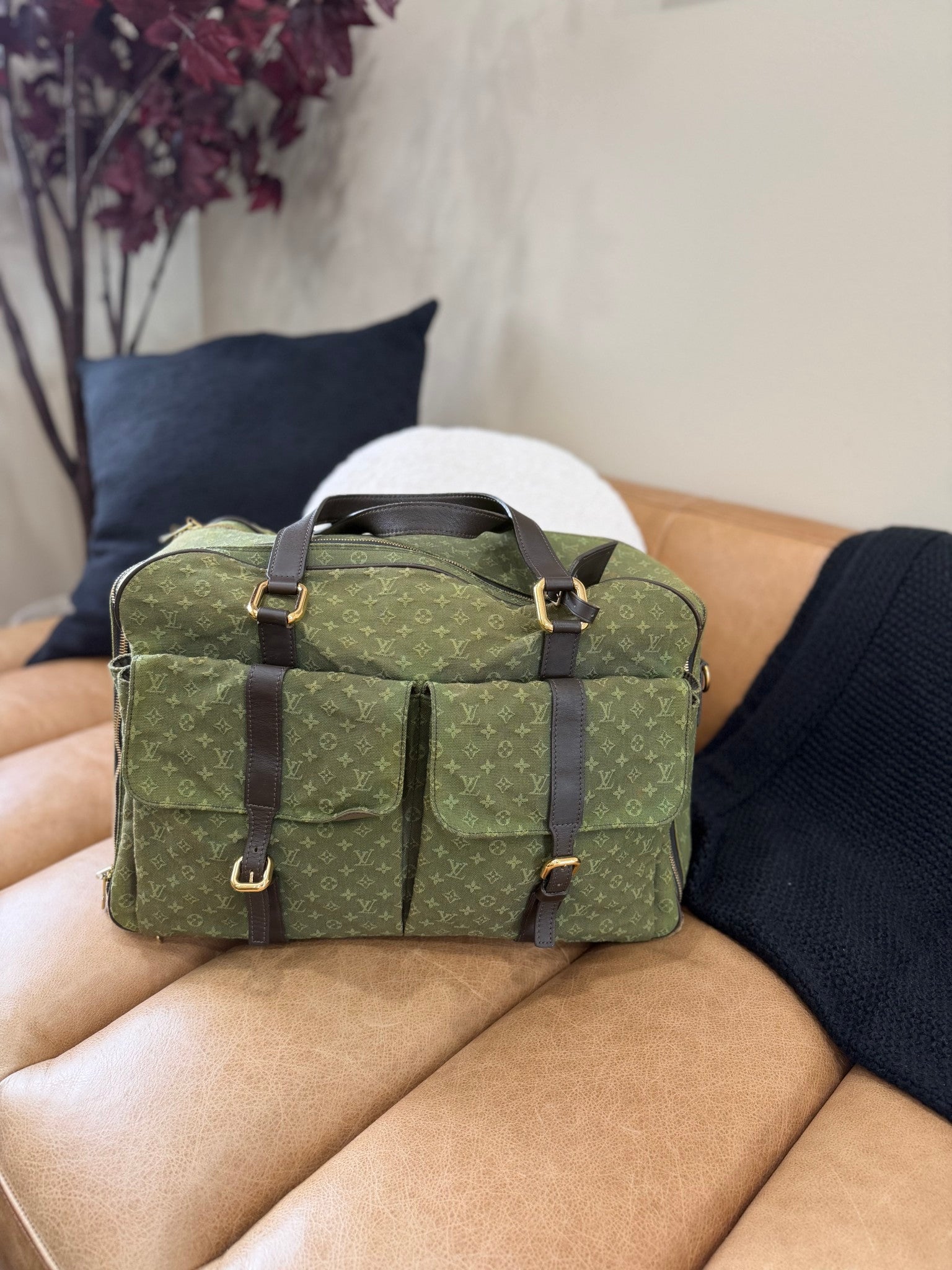 Louis Vuitton Olive Green Monogram Canvas Mini Lin Claudine Duffle Bag