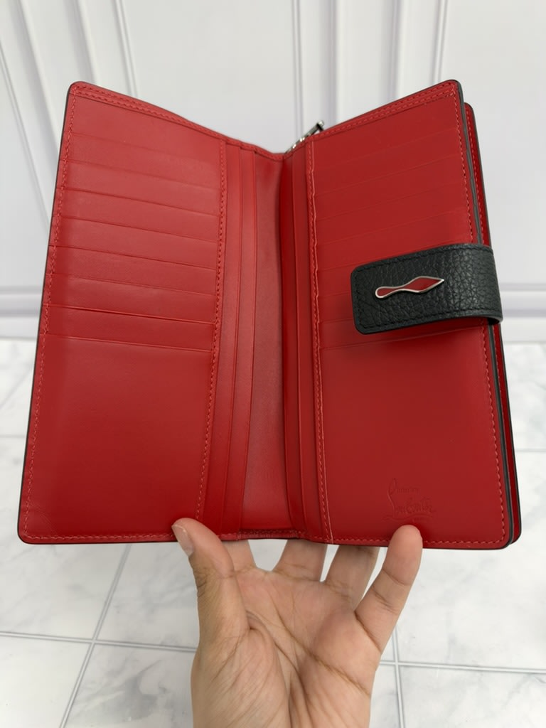 Christian Louboutin Black & Red Grained Leather Paloma Long Wallet