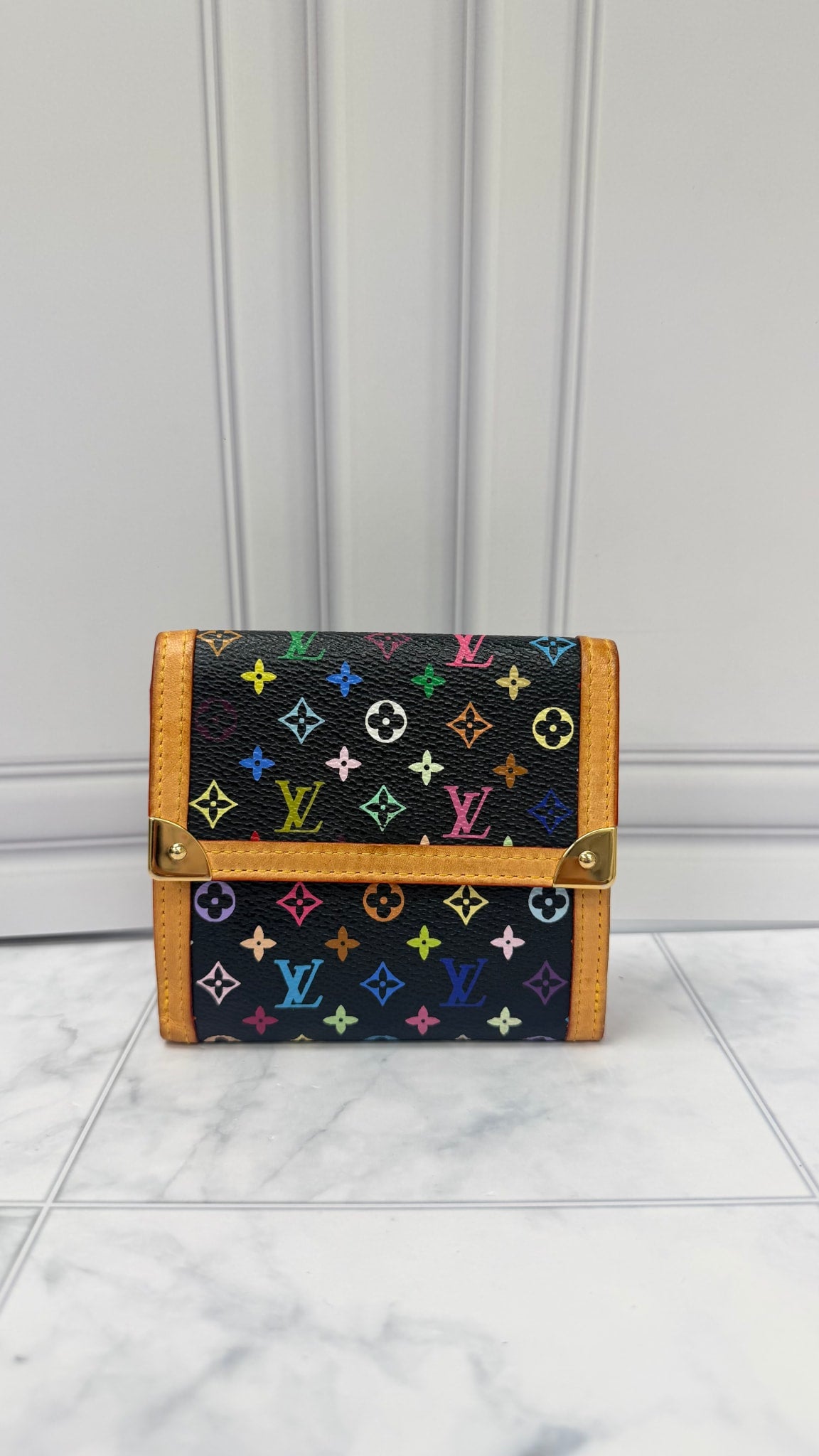 Louis Vuitton Black Multicolor Monogram Compact Wallet 