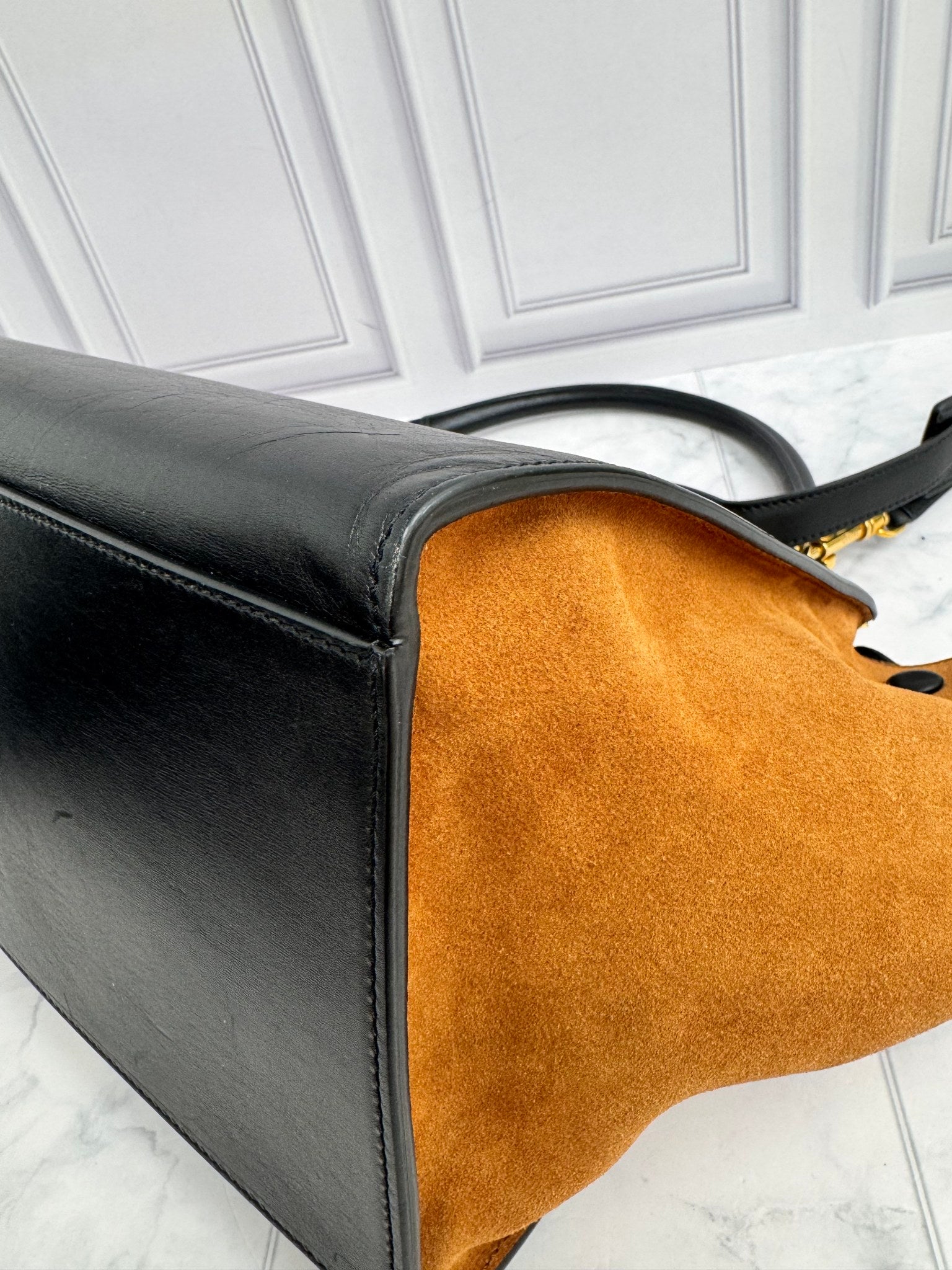 Celine Orange Snakeskin And Black Leather Medium Trapeze 2Way Bag
