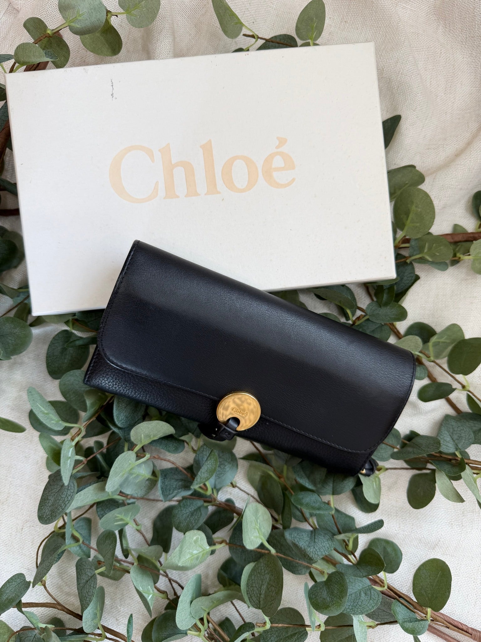 Chloe Black Leather Indy Long Wallet 