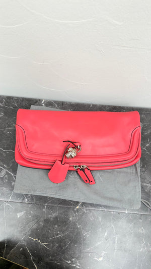 Alexander McQueen Coral Pink Leather Fold Over Clutch
