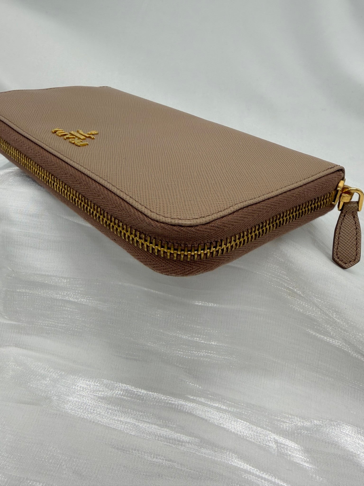 Prada Nude Saffiano Leather Zippy Wallet