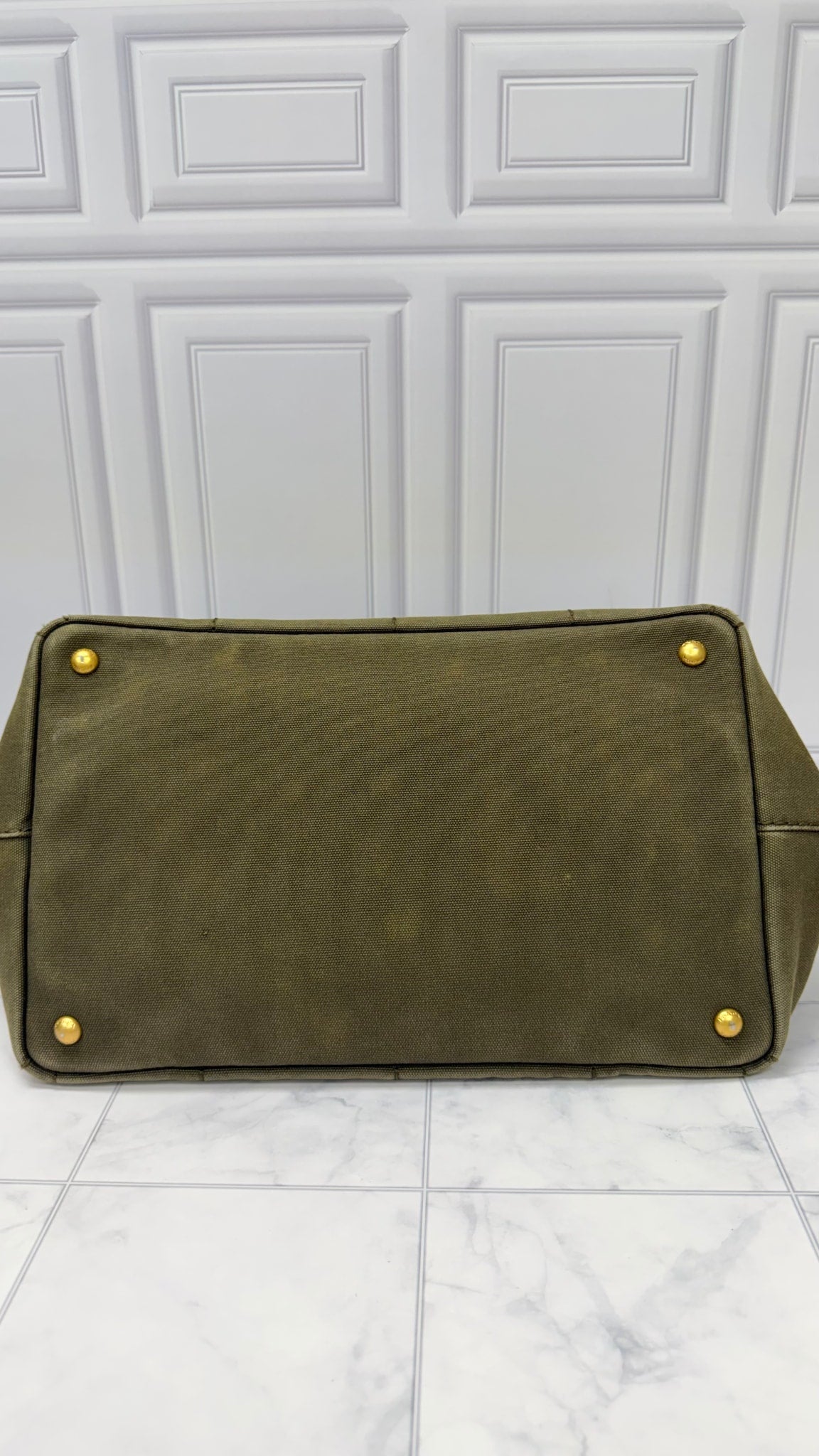 Prada Olive Green Canapa Canvas Tote Bag