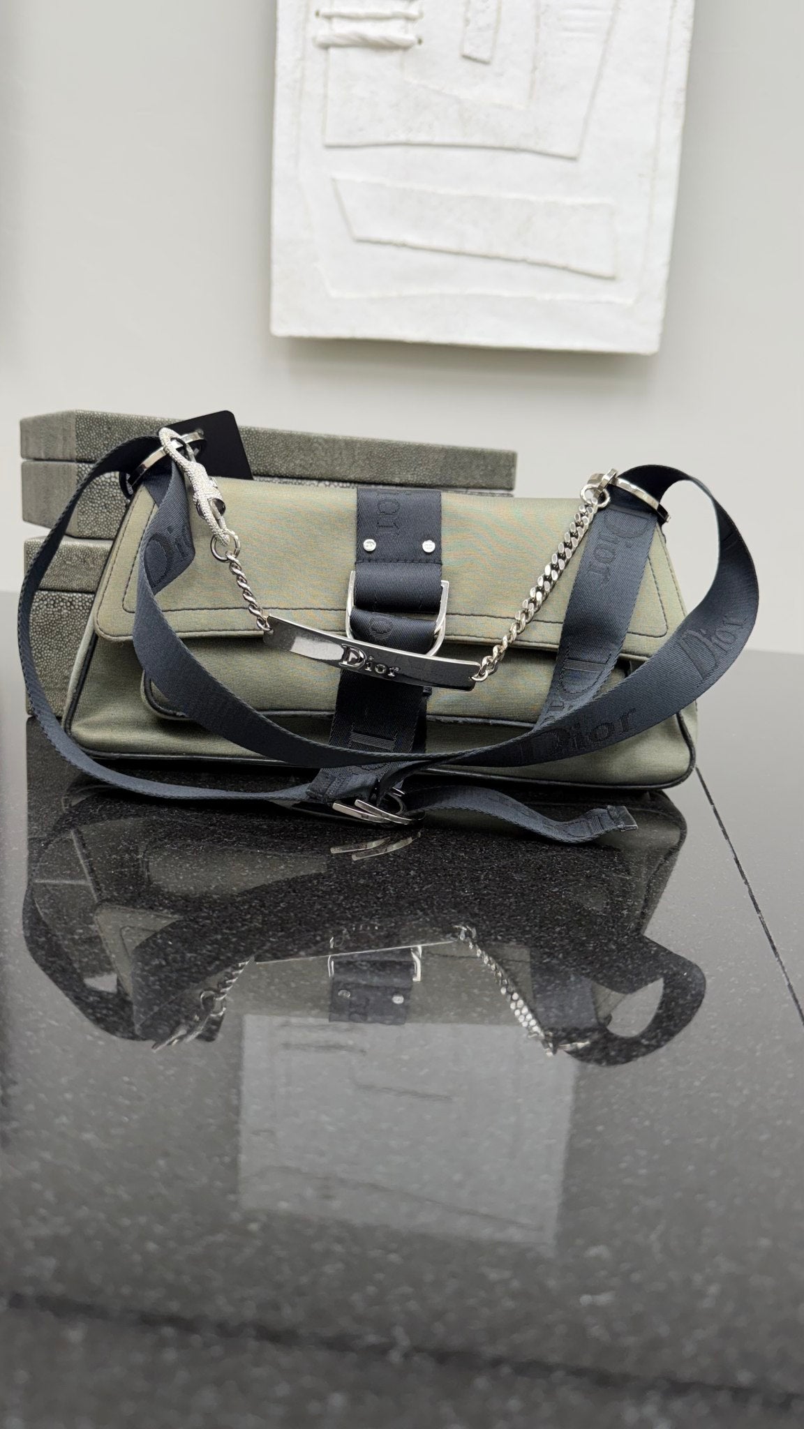 Christian Dior Olive Green Canvas Shoulder Bag