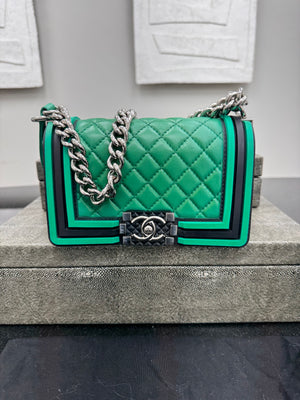 Chanel Green Diamond Quilted Leather Small Boy Bag
