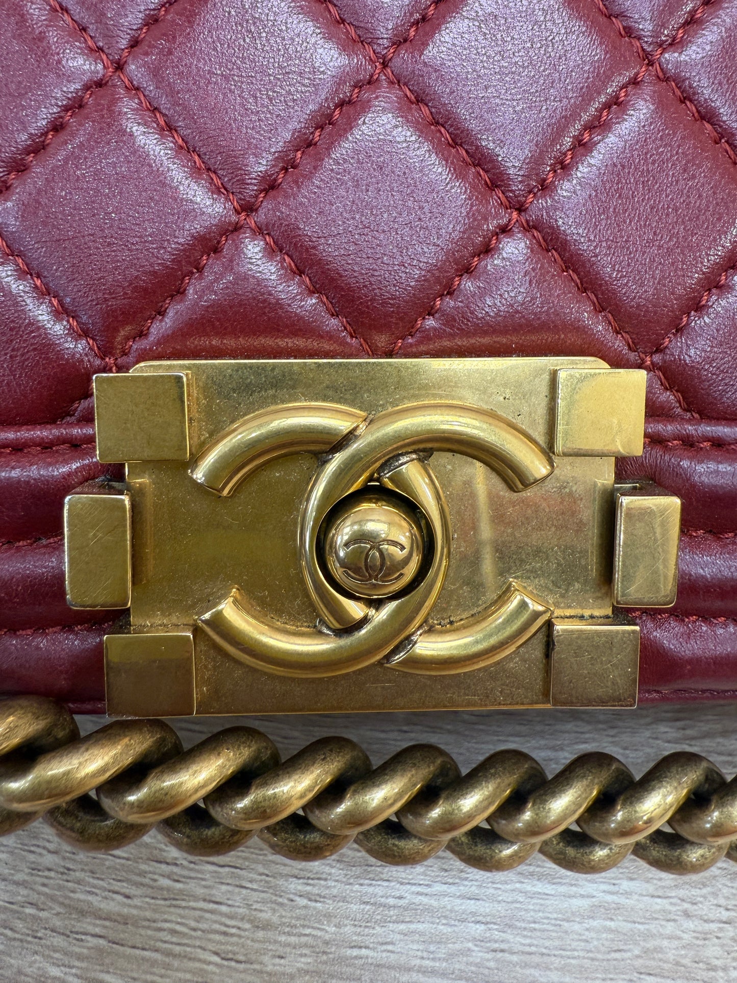 Chanel Dark Red Lambskin Quilted Medium Boy Flap