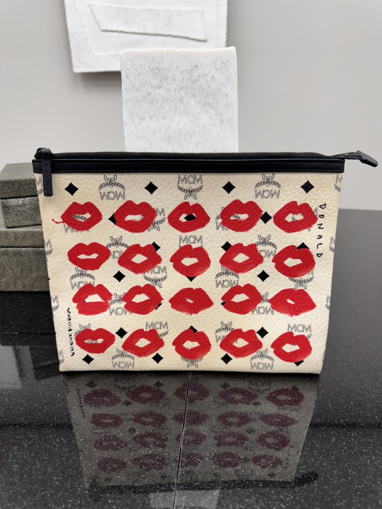 MCM Visetos Creme Lip Print Limited Edition Pouch