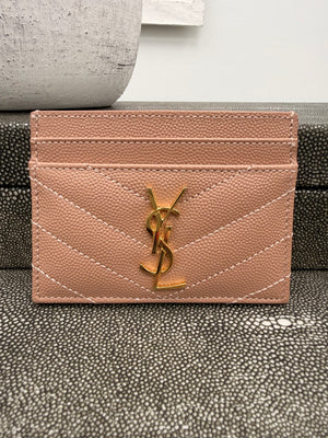 LIKE NEW - Saint Laurent YSL Nude Grain De Poudre Leather Cassandre Matelasse Card Case