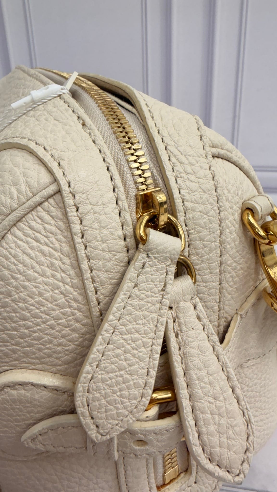 Burberry White Grained Leather Small Barrel Bag 