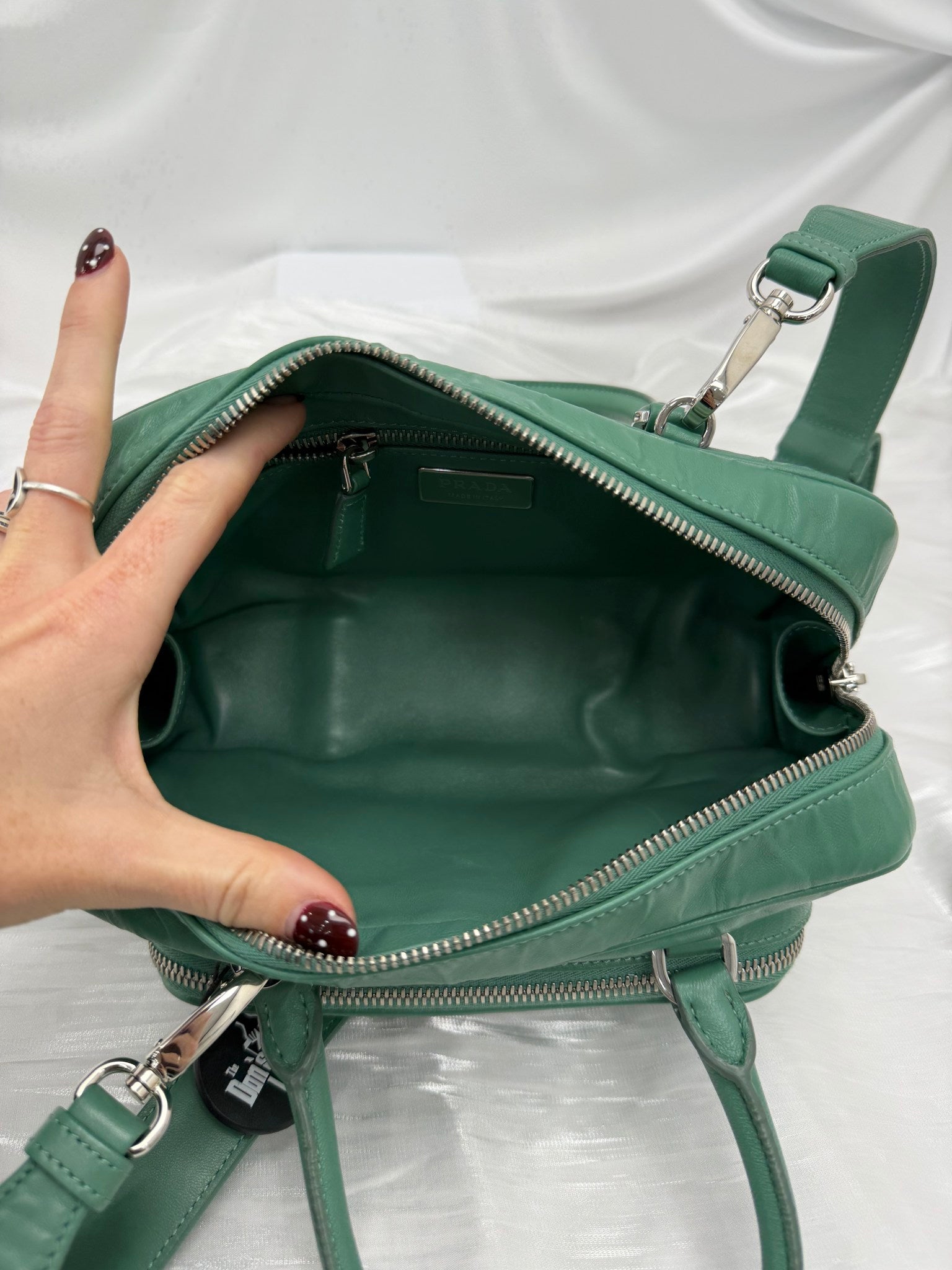 Prada Sage Green Wrinkled Leather MultiPocket 2way Bag