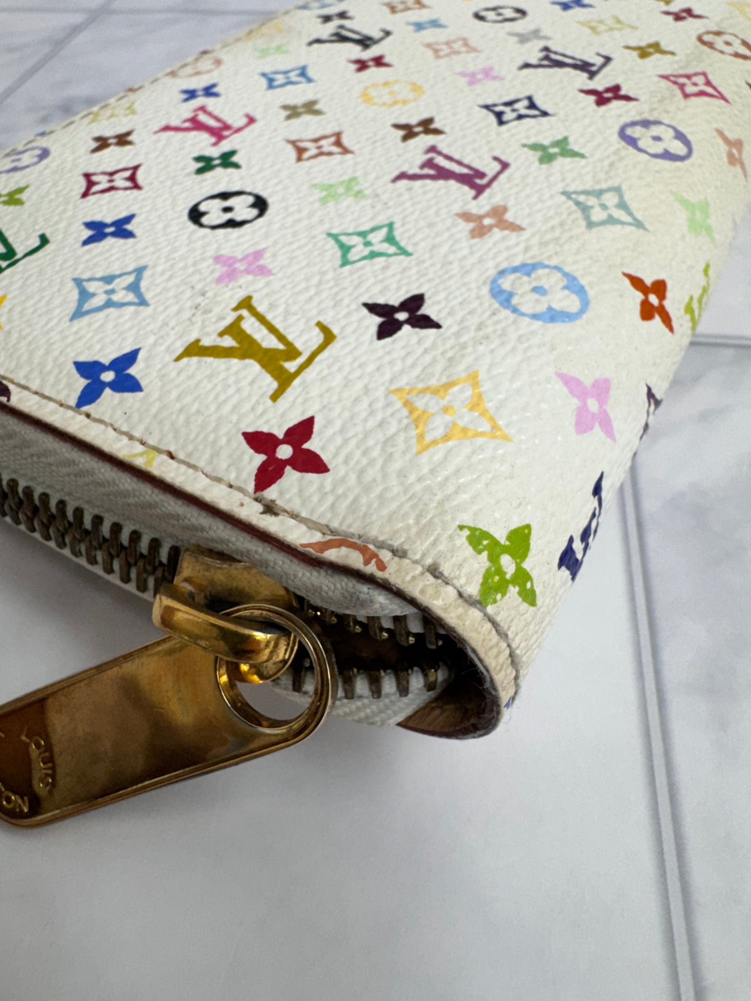 Louis Vuitton White Murakami Long Zippy Wallet