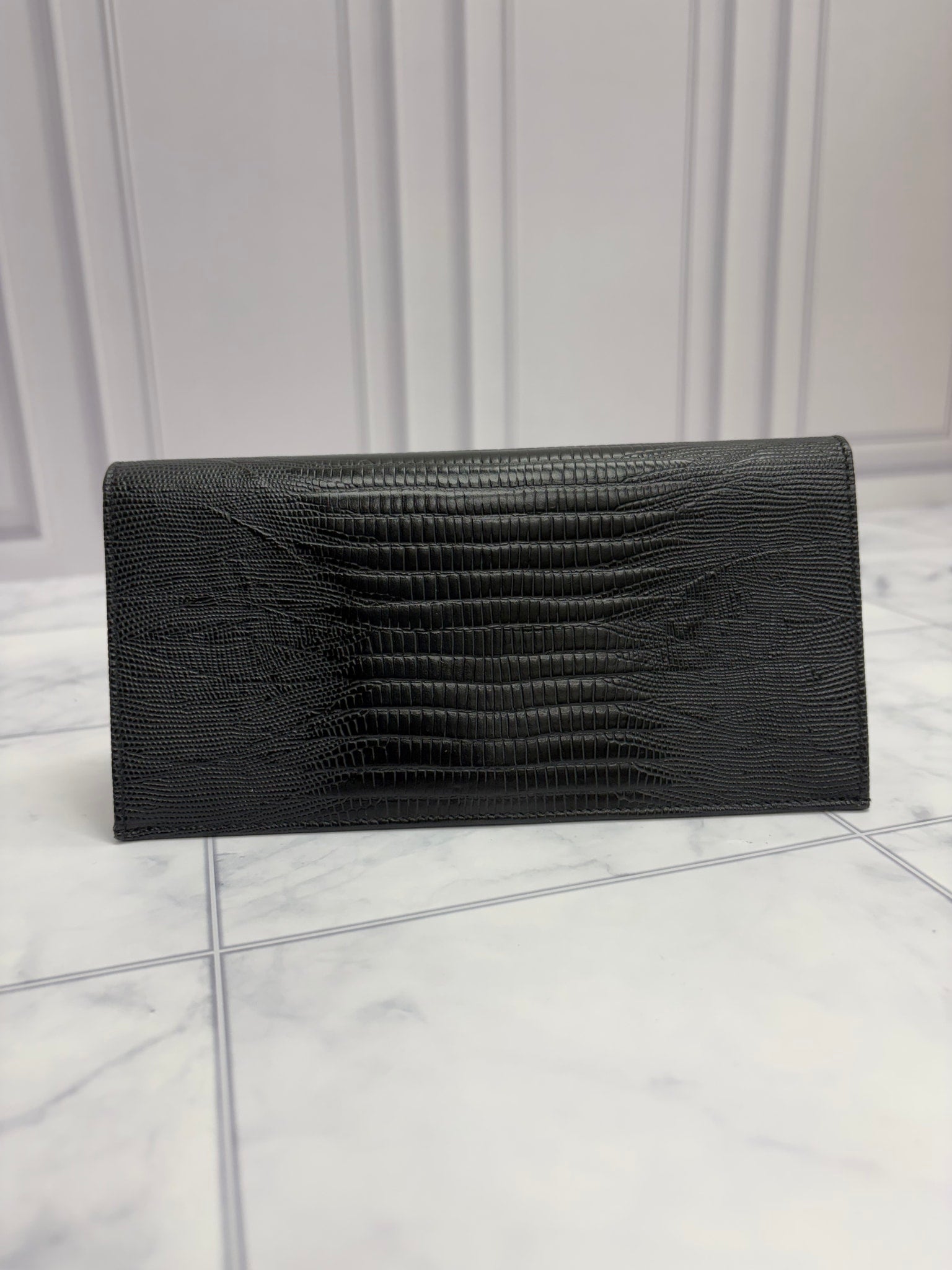 Salvatore Ferragamo Black Snake Skin Embossed Long Wallet 