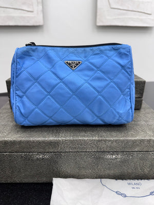 Prada Blue Quilted Nylon Cosmetic Pouch