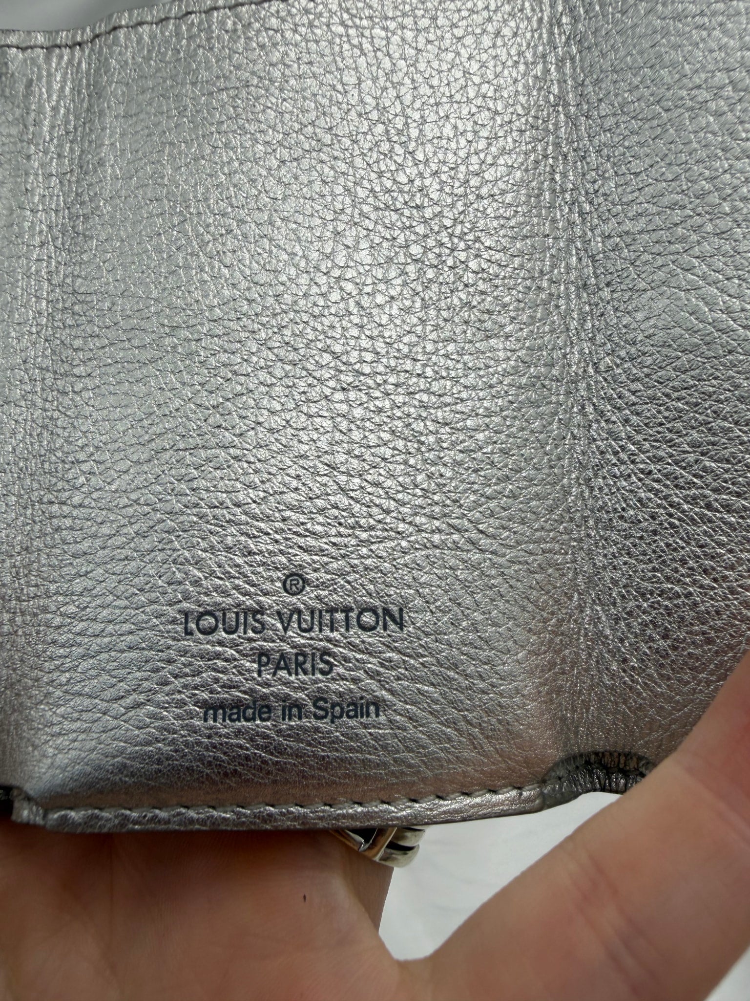 Louis Vuitton Silver Leather Mini Lockme Compact Trifold Wallet