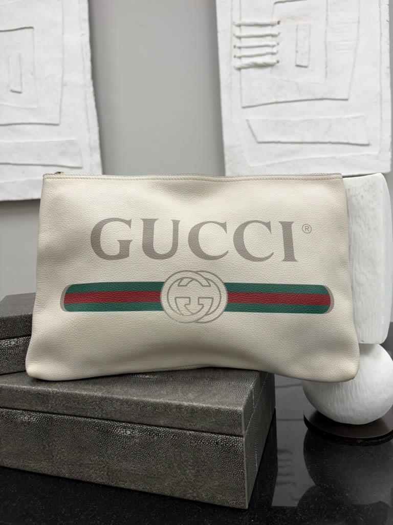 Gucci Cream Leather Vintage Logo Large Pouch