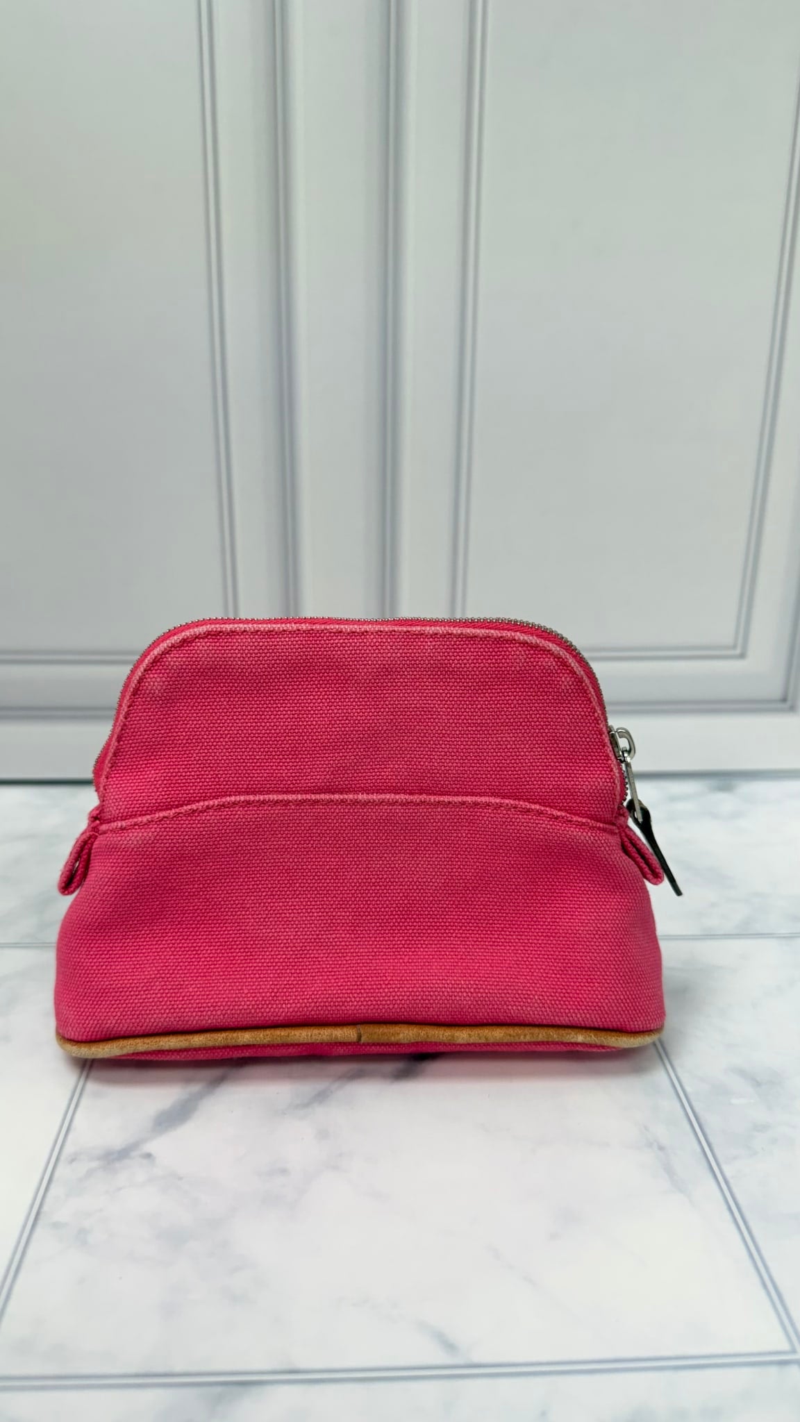 Hermes Pink Canvas Bolide Travel Pouch 