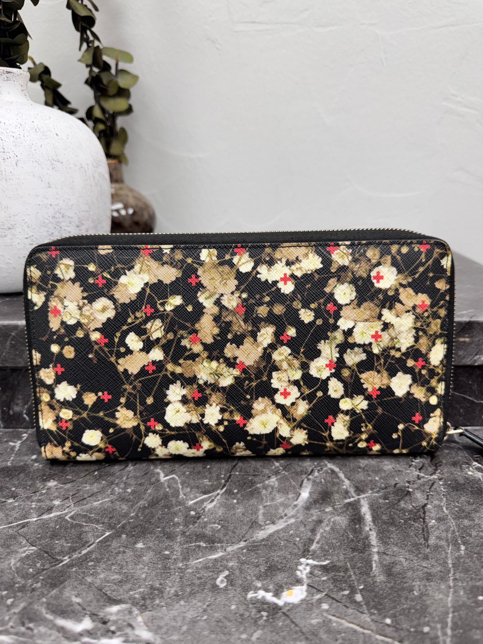 Givenchy Black Floral Coated Canvas Long Zippy Wallet