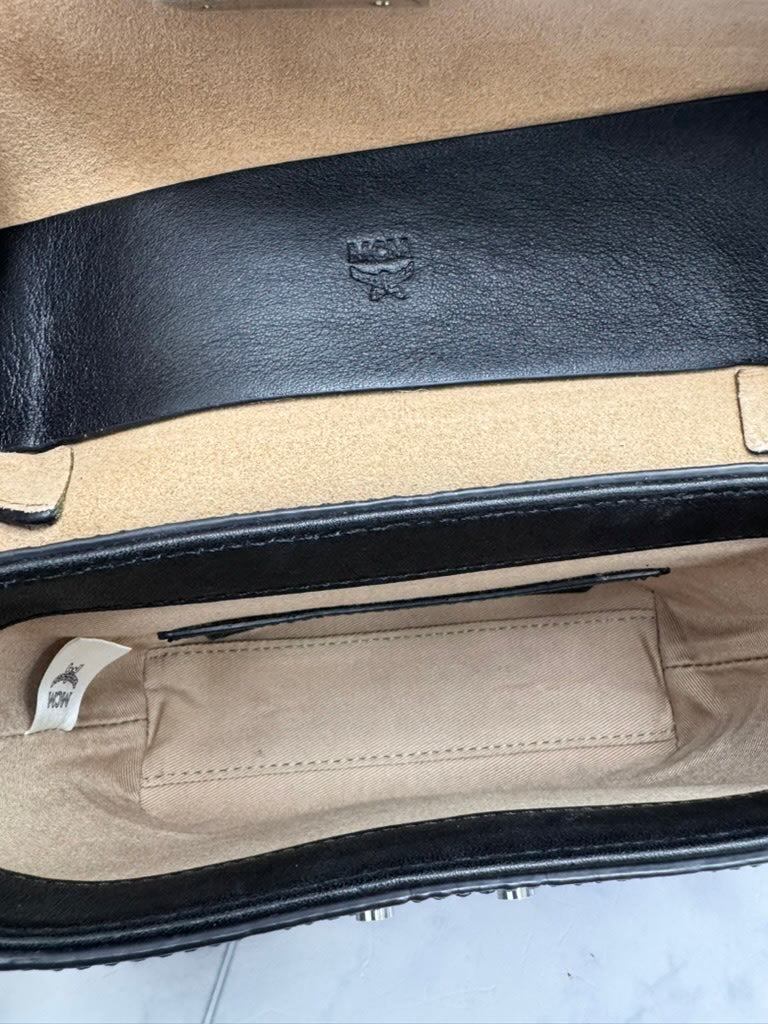 MCM Black Visetos Embossed Leather Soft Berlin 2Way Bag