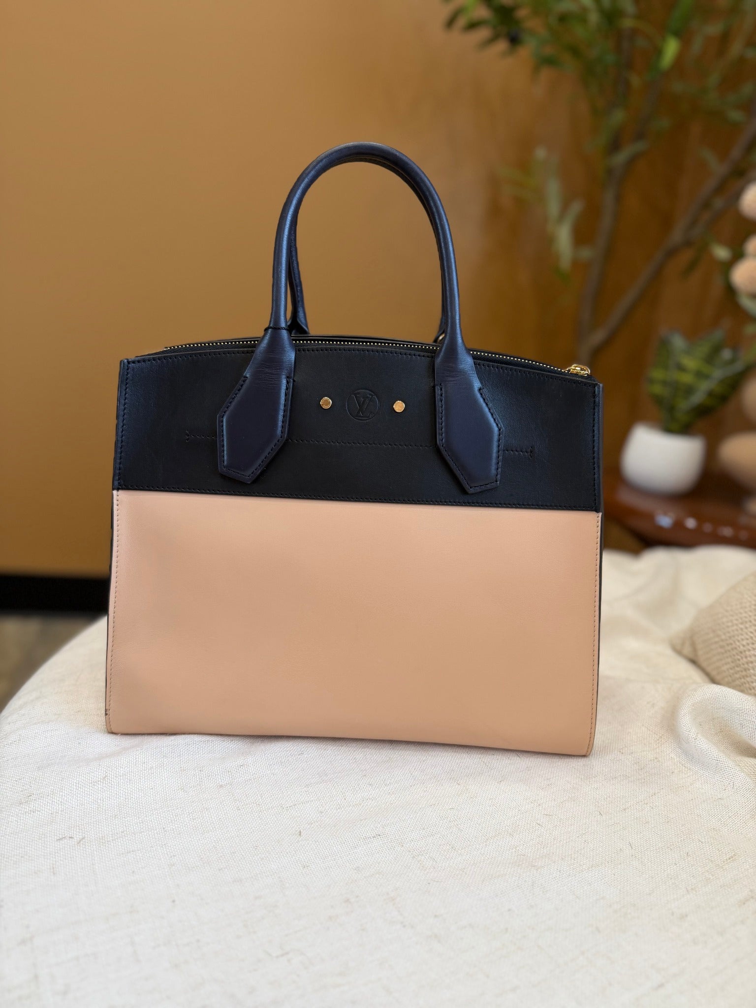 Louis Vuitton Black And Tan Leather City Steamer MM Handbag