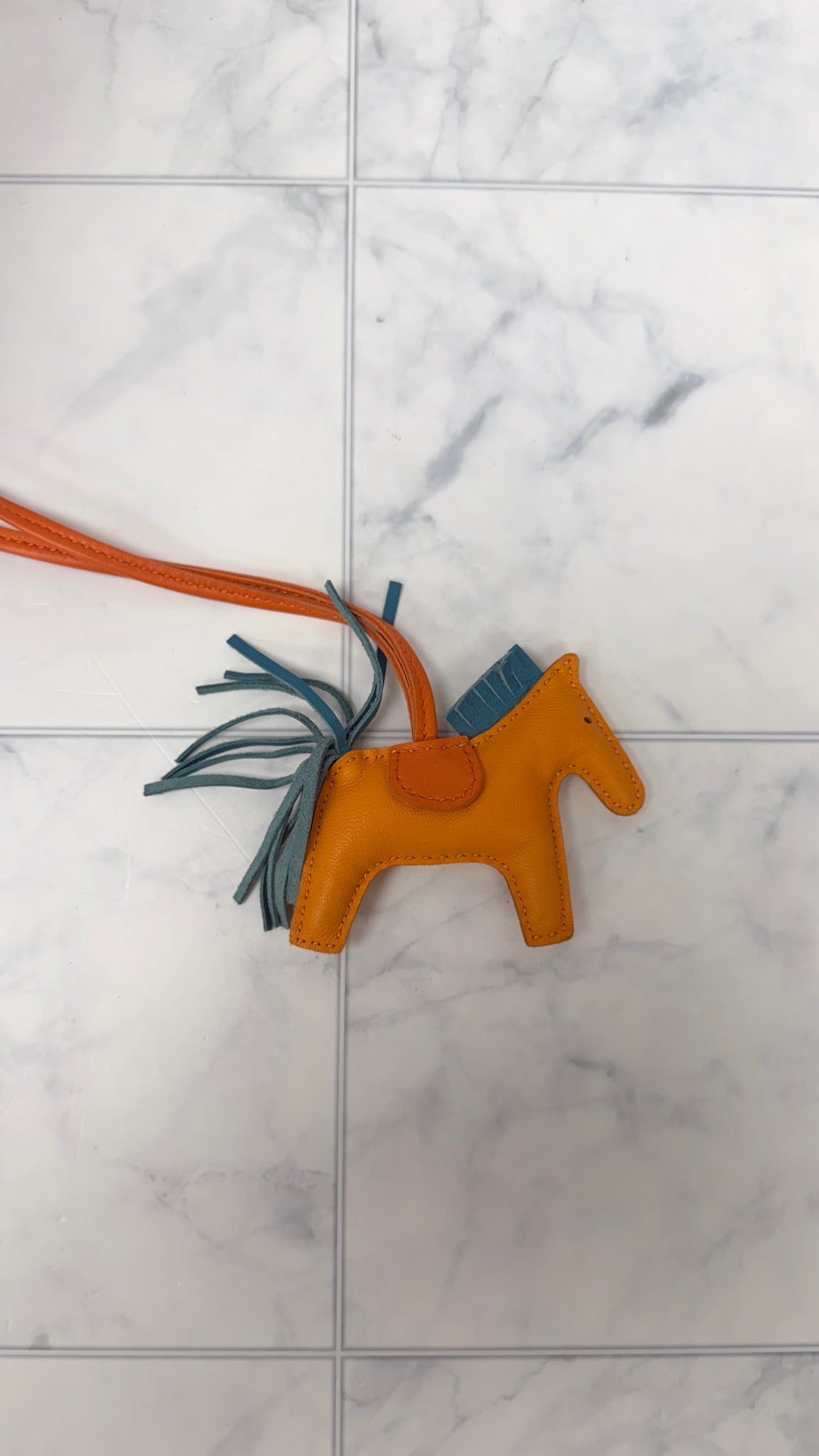 Hermes Orange And Blue Leather Small Rodeo Horse Bag Charm