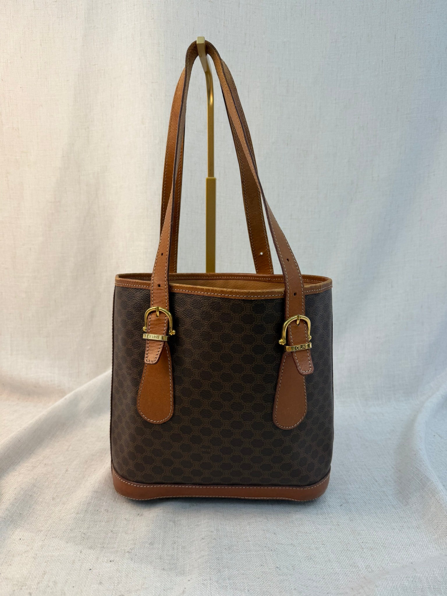 Celine Brown Coated Canvas Macadam Tote Bag