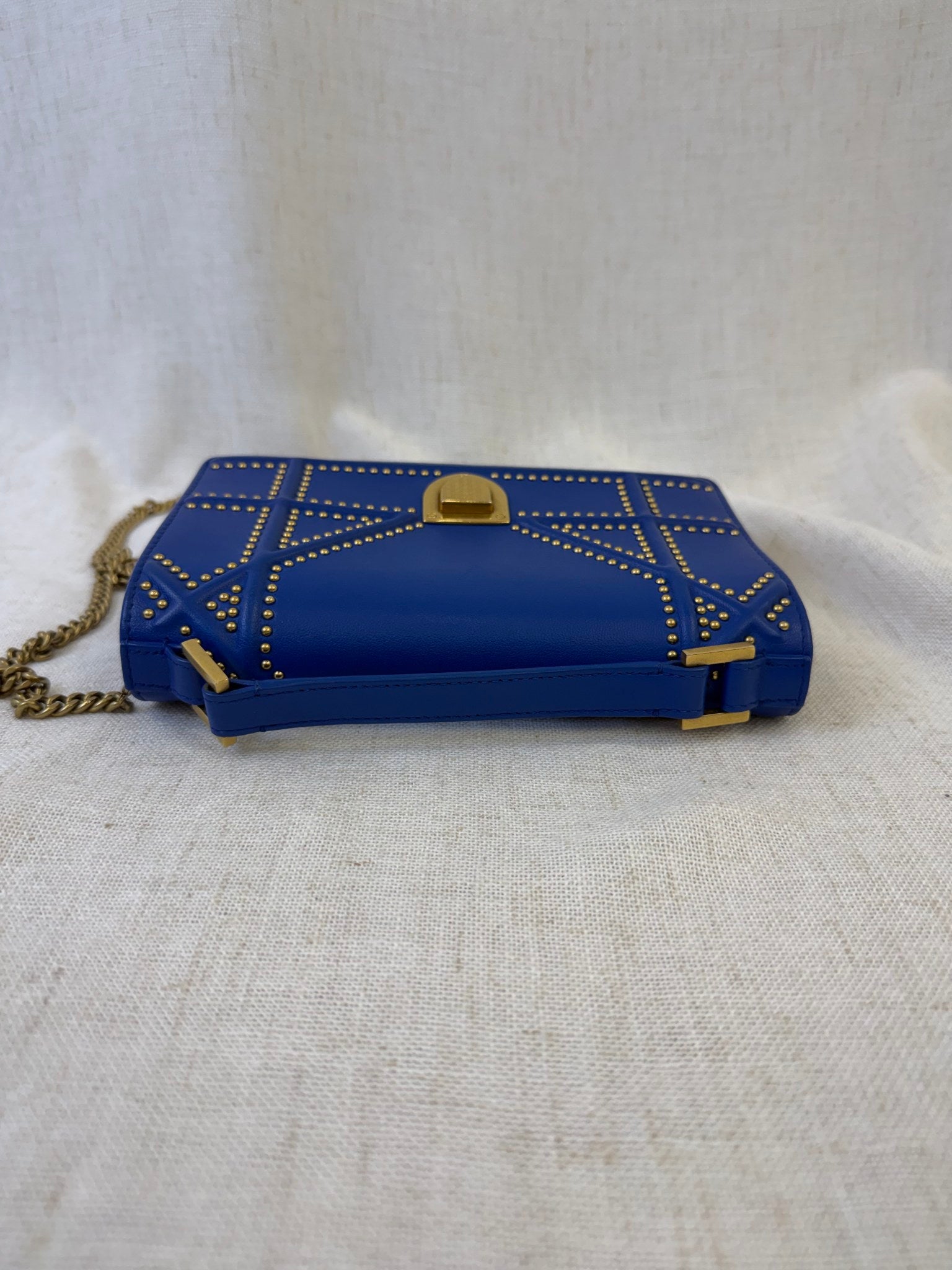 Christian Dior Blue Leather Diorama Wallet On Chain Bag