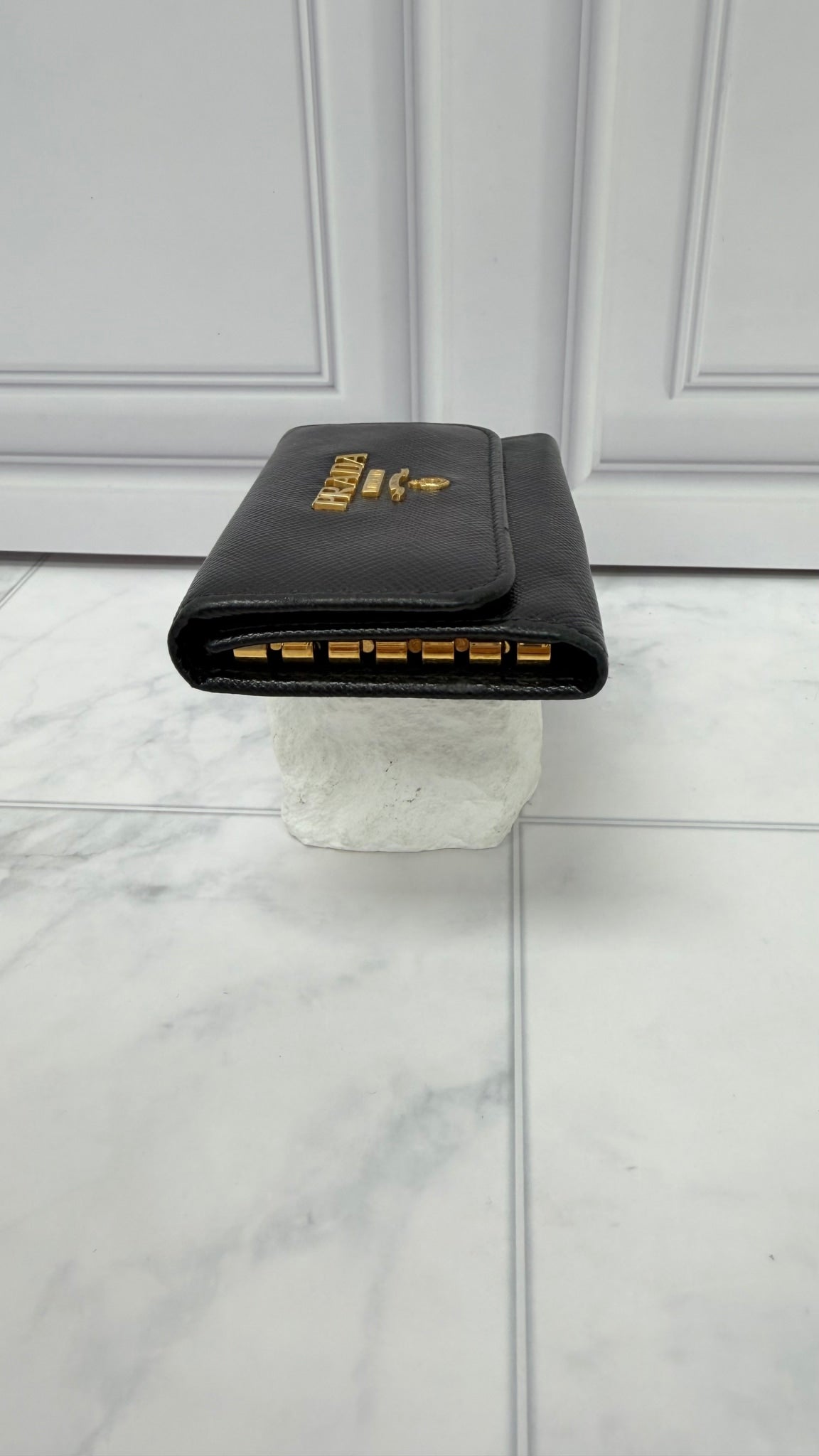 Prada Black Saffiano Leather 6 Key Holder